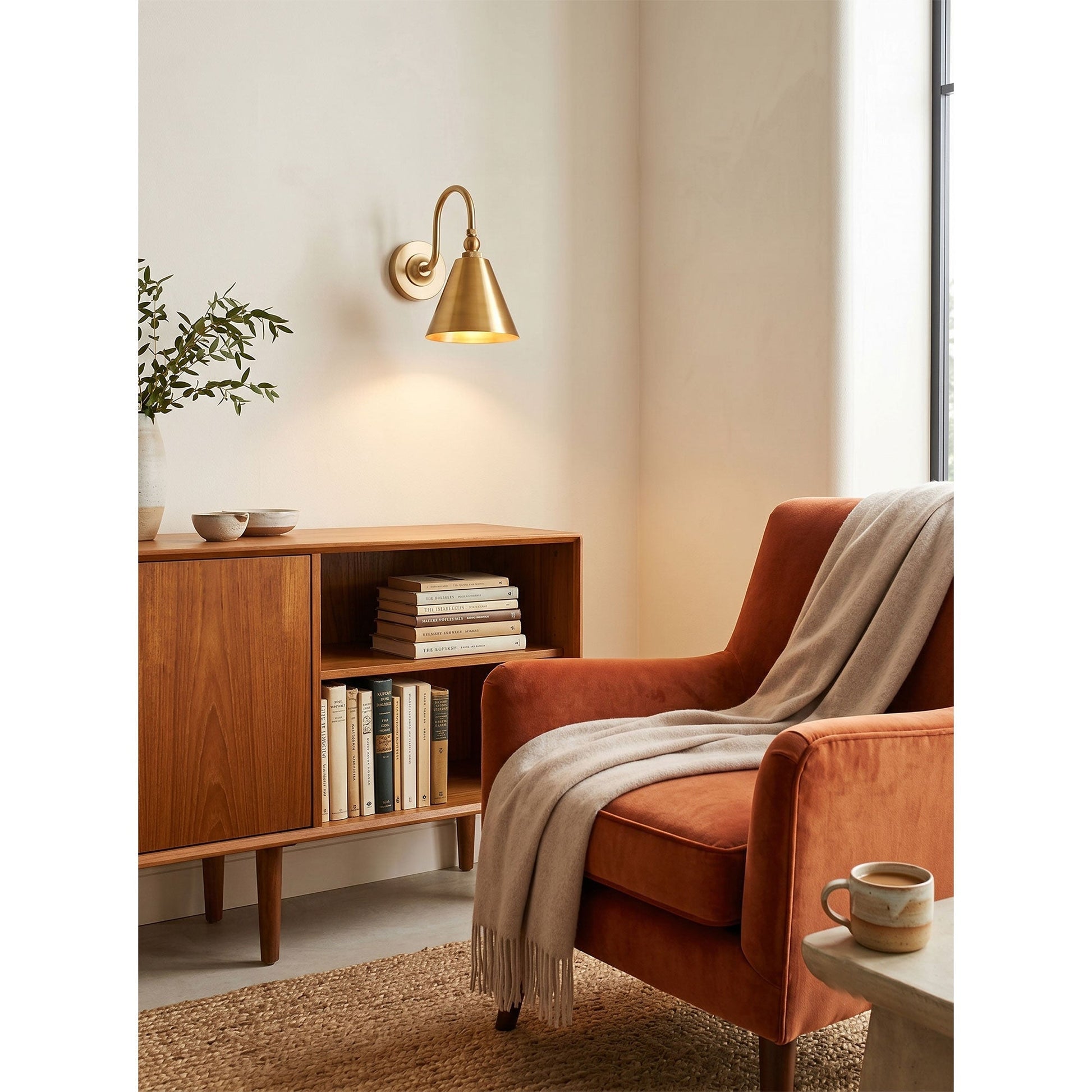 Dimensional drawing of the Forna Brass Wall Sconce with measurements.