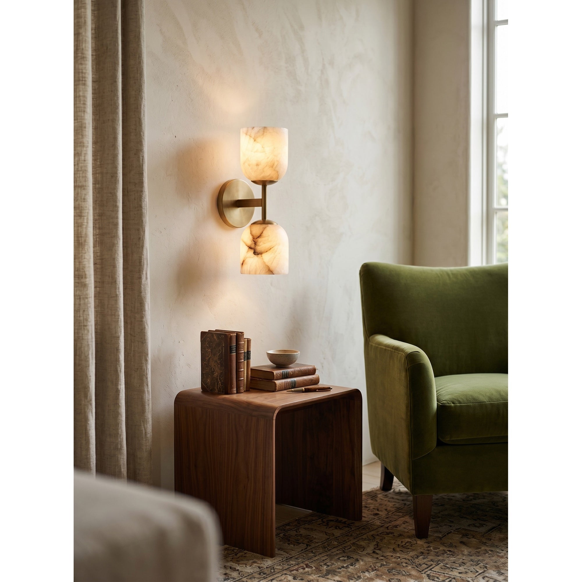 The sconce installed in a spa-like bathroom, adding a touch of luxury.