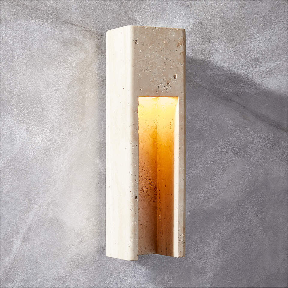 Top-down view showing the form of the Graziano Travertine Wall Sconce.