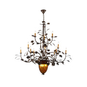 Greenbriar Chandelier with iron vines and amber glass shades.