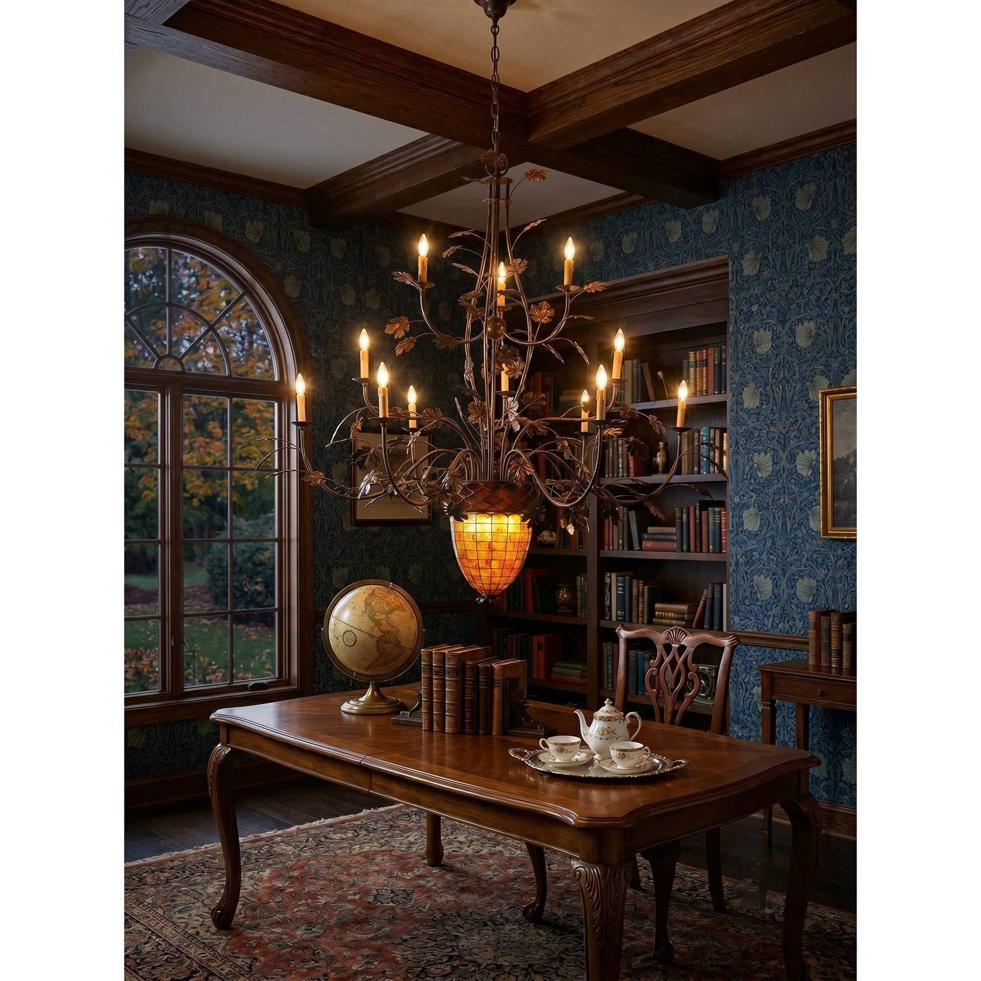 The adjustable chain and ceiling canopy in black bronze finish.