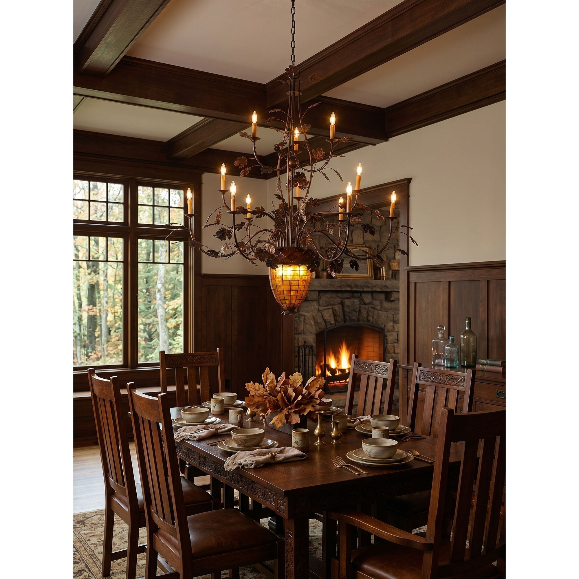 Greenbriar Chandelier in a mountain lodge living room.