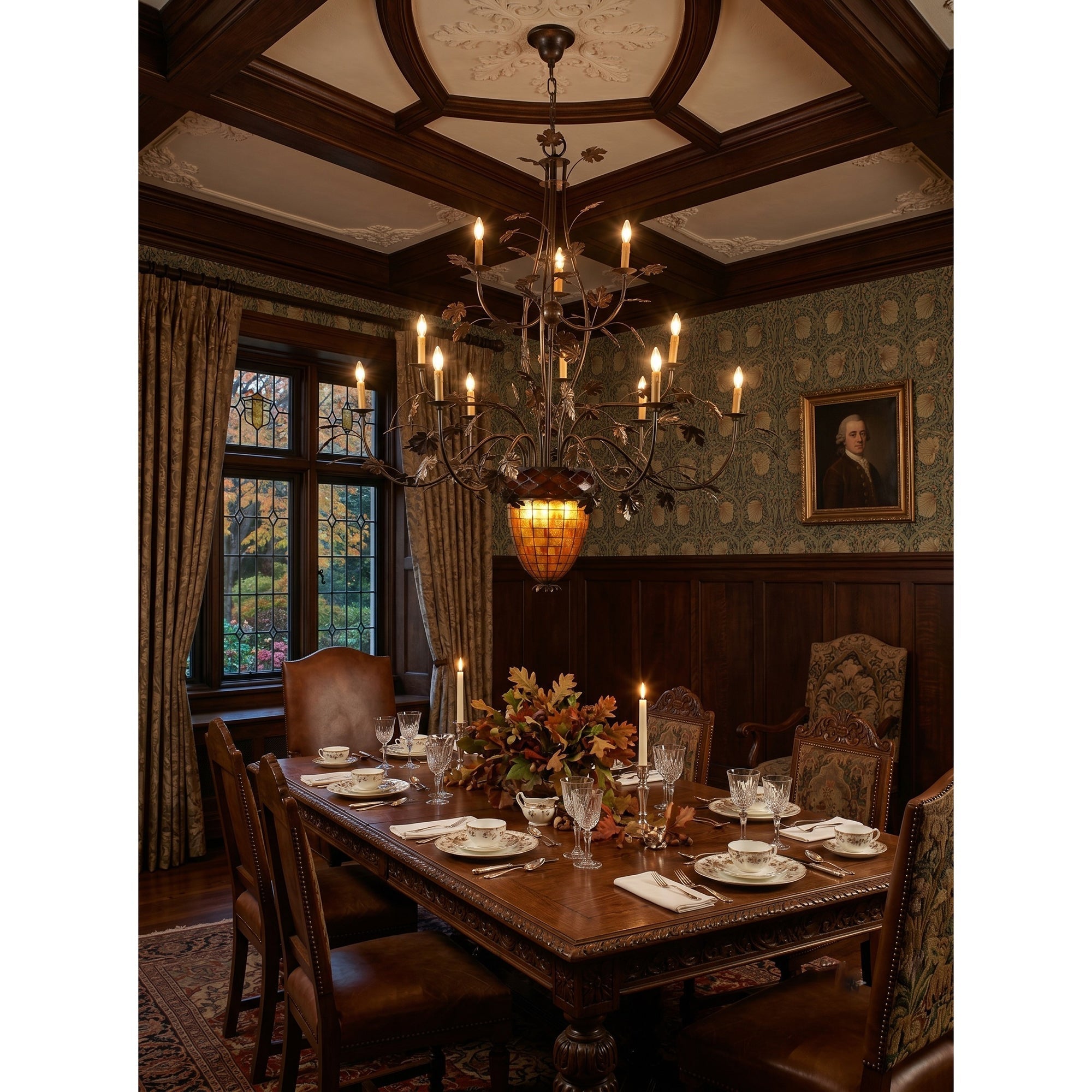 Greenbriar Chandelier shown in a grand entryway with a high ceiling.