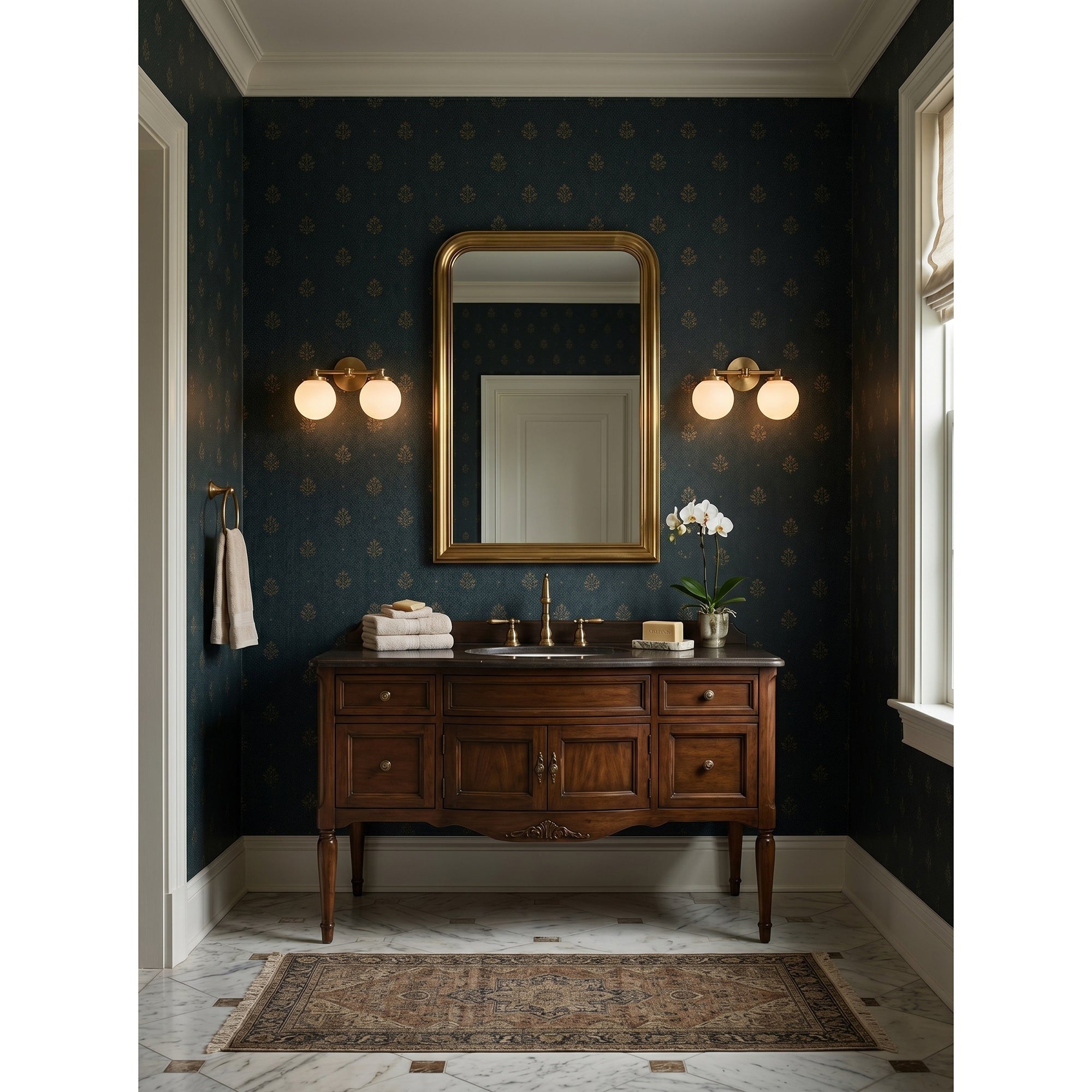 The 2-head sconce above a double sink vanity.