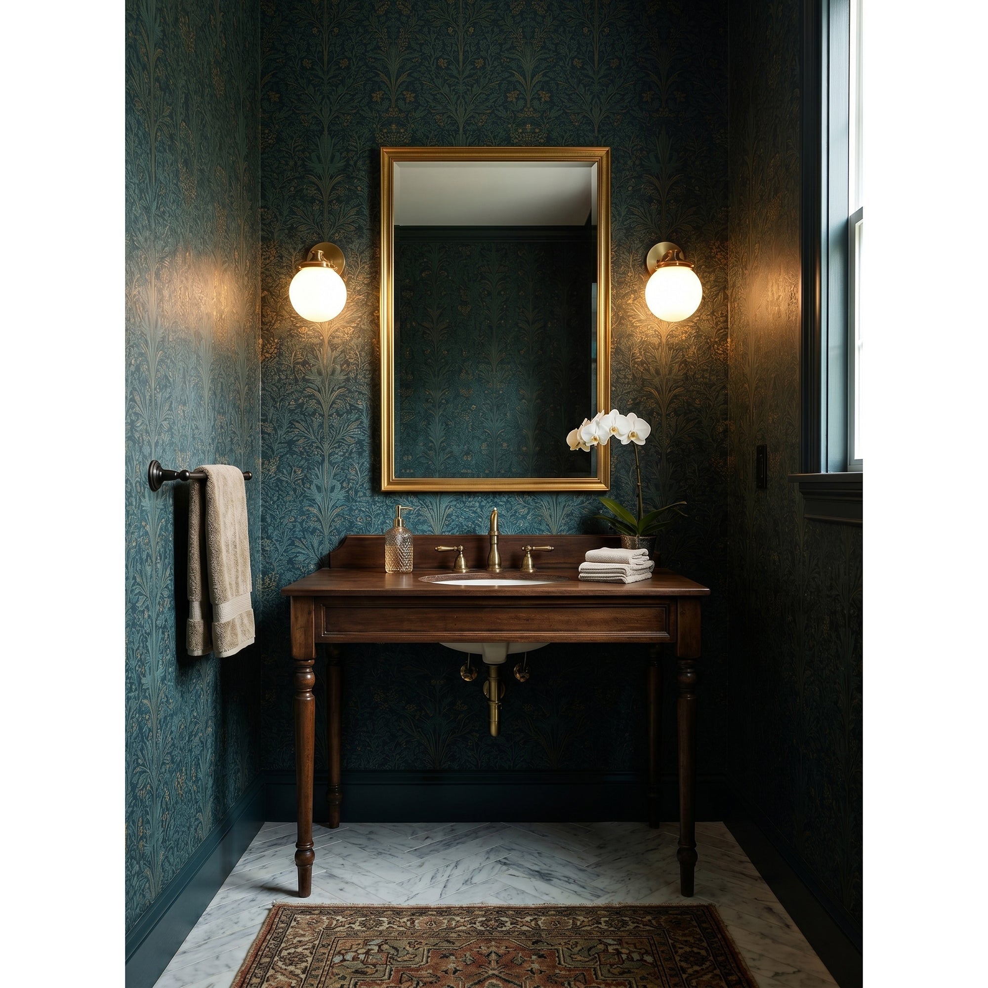 The 3-head sconce casting a flattering glow for makeup application.