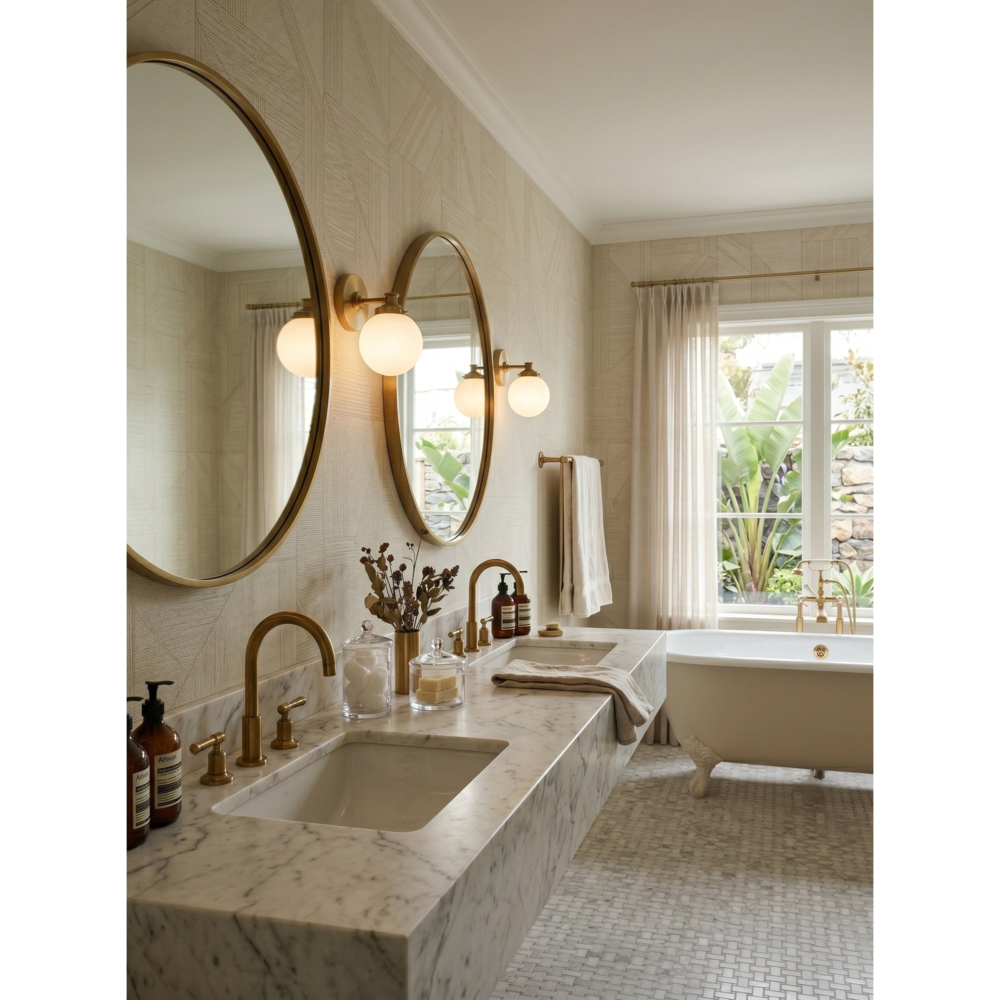 Hayes Wall Sconce installed above a modern bathroom vanity mirror.