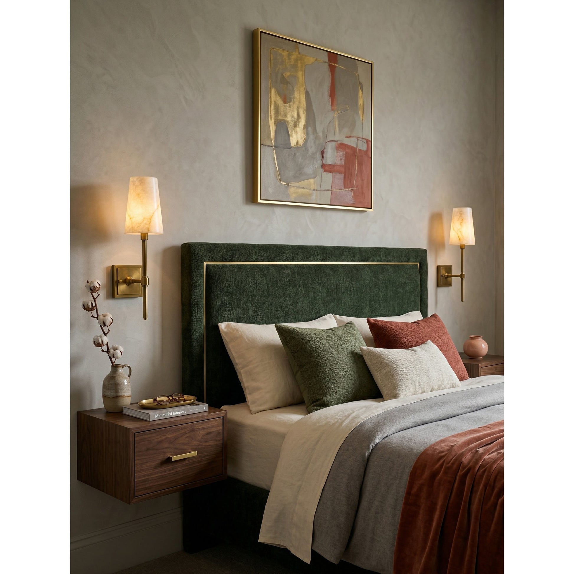 Hillsdale Alabaster Wall Sconce in a minimalist hallway setting.