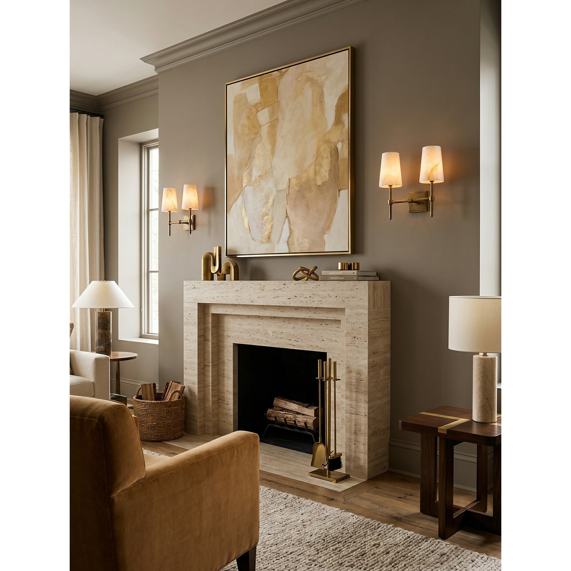 Two-headed sconce shown from a low angle to highlight its elegant design.