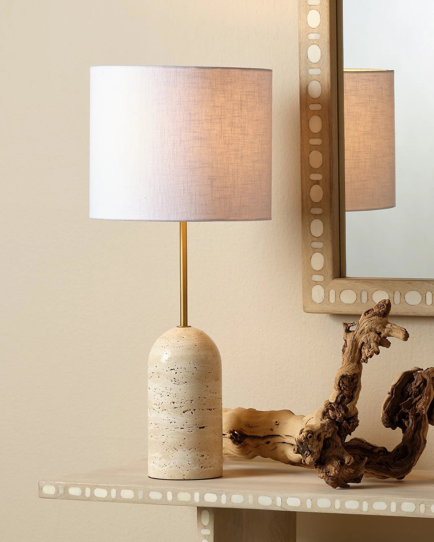 Holt Table Lamp in a serene, Japandi-style entryway console setting.