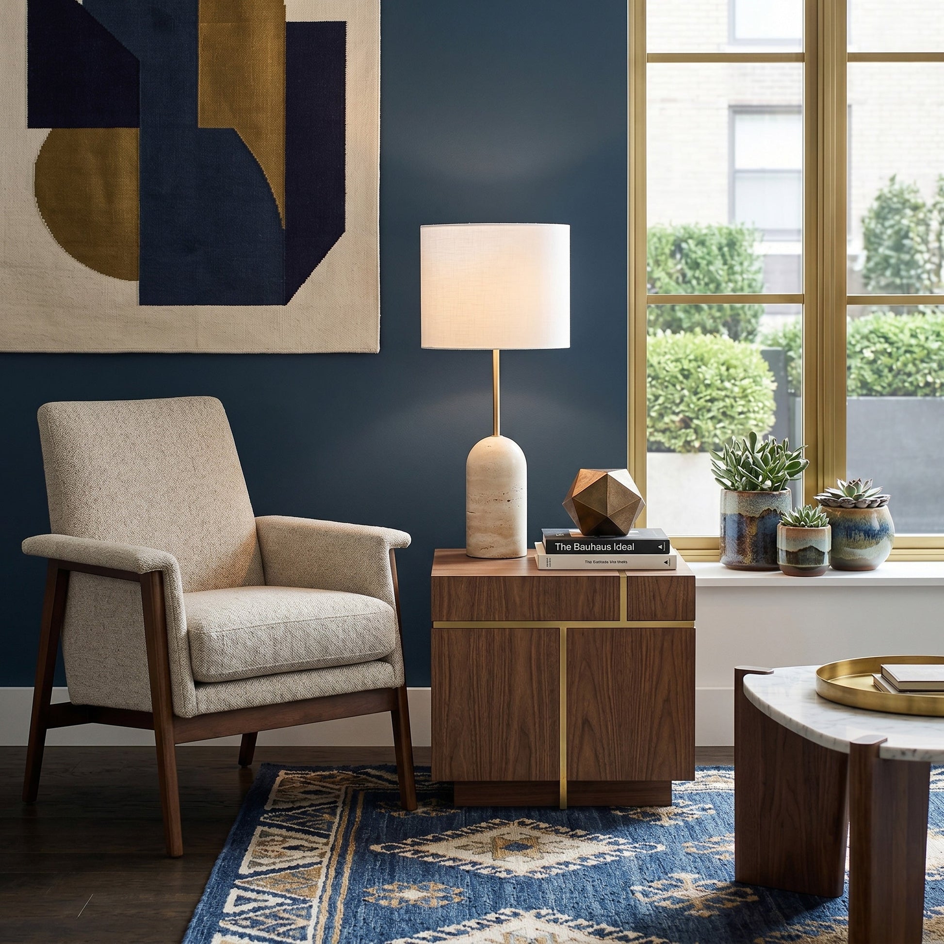 Top-down view of the Holt Travertine Table Lamp's linen shade.