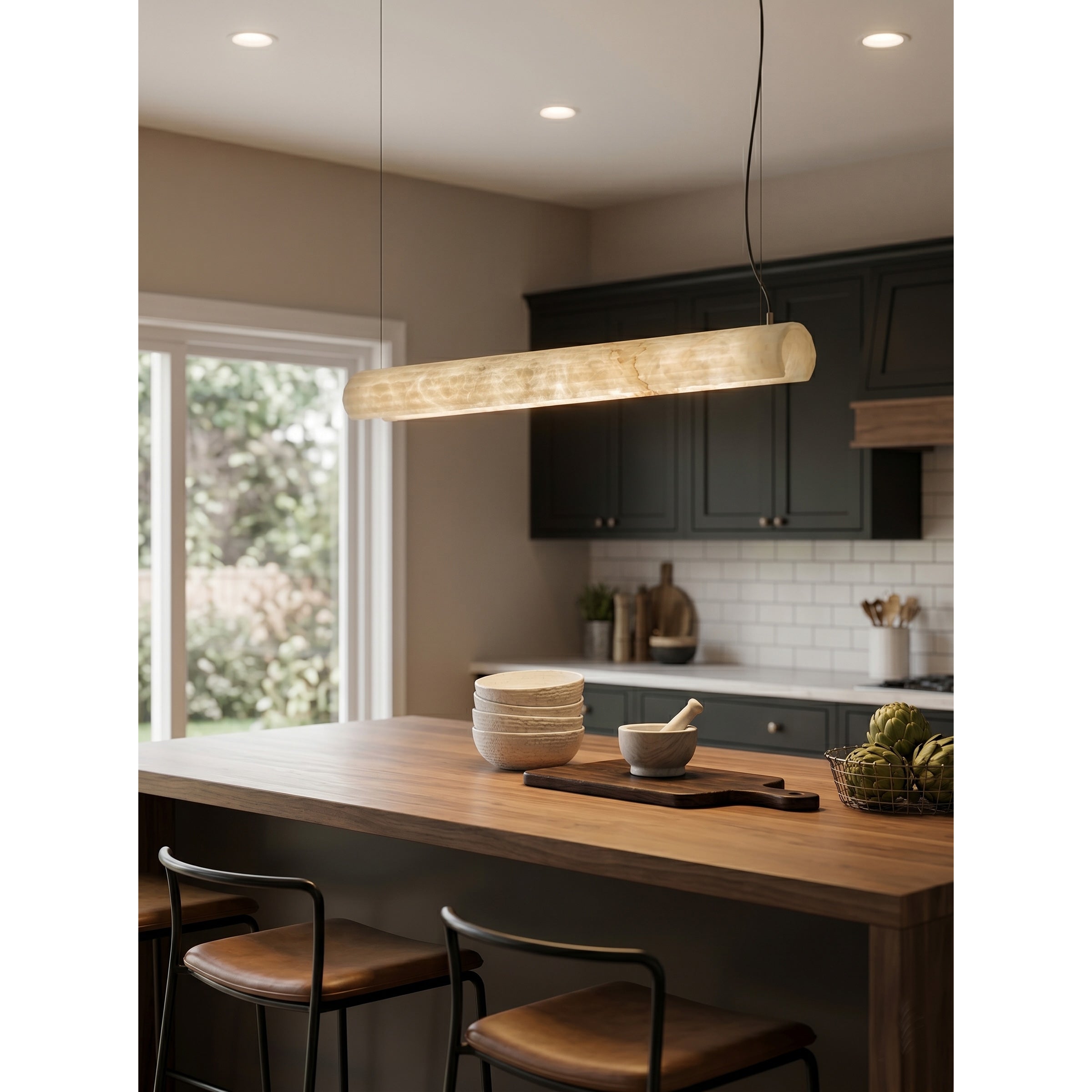The lamp in a minimalist living space, complementing the decor.