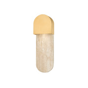 Front view of the Hudson Wall Sconce with its brass dome and travertine backplate.
