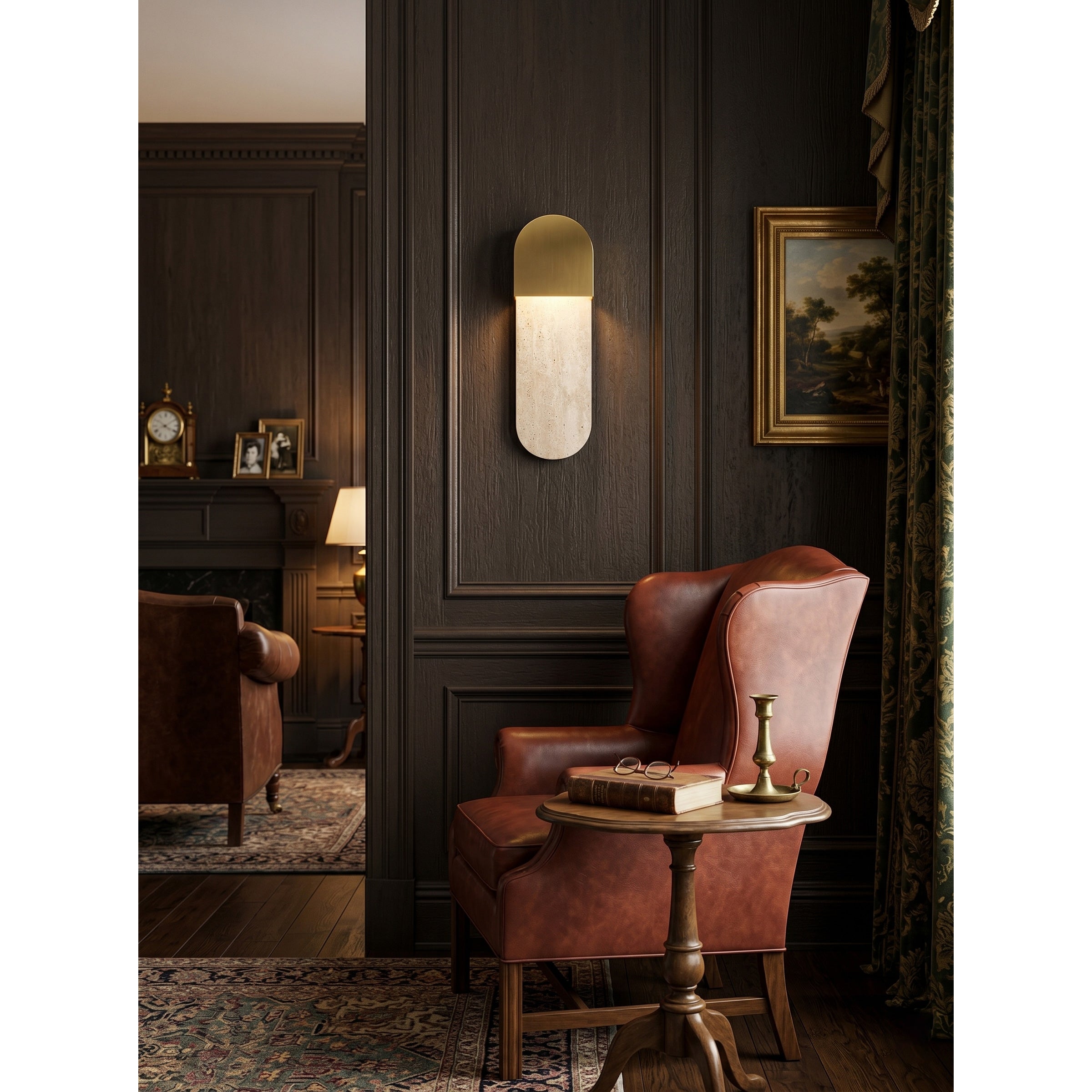 Hudson Wall Sconce styled in a contemporary entryway above a console table.