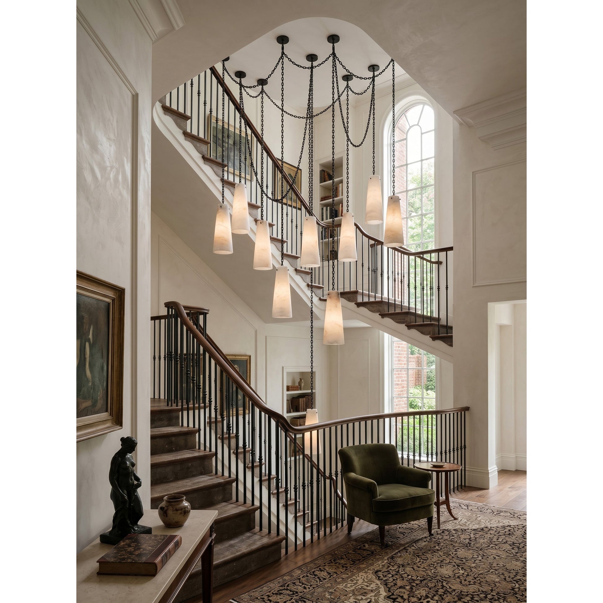 Lifestyle image of the chandelier in a curated living space.