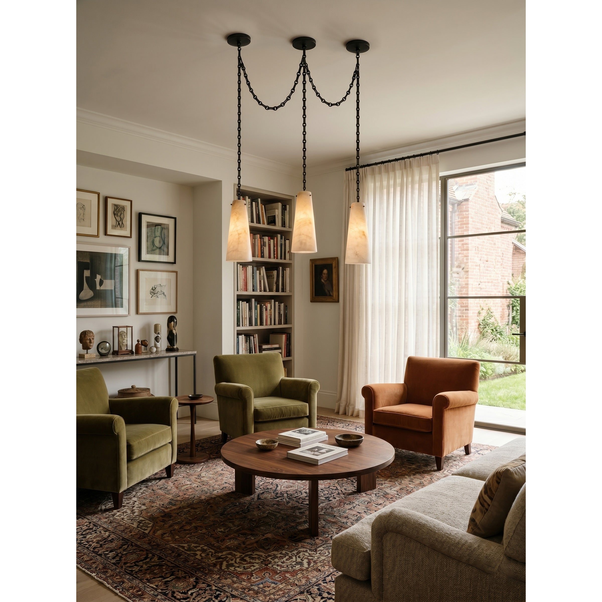 Industrial cascade chandelier with a black finish option.