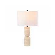 Jamia Travertine Table Lamp with linen shade.