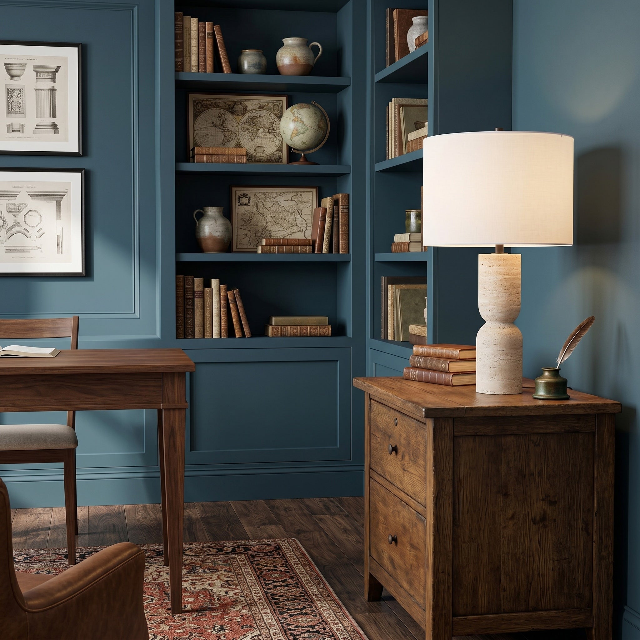 Detail of the crisp linen drum lampshade.
