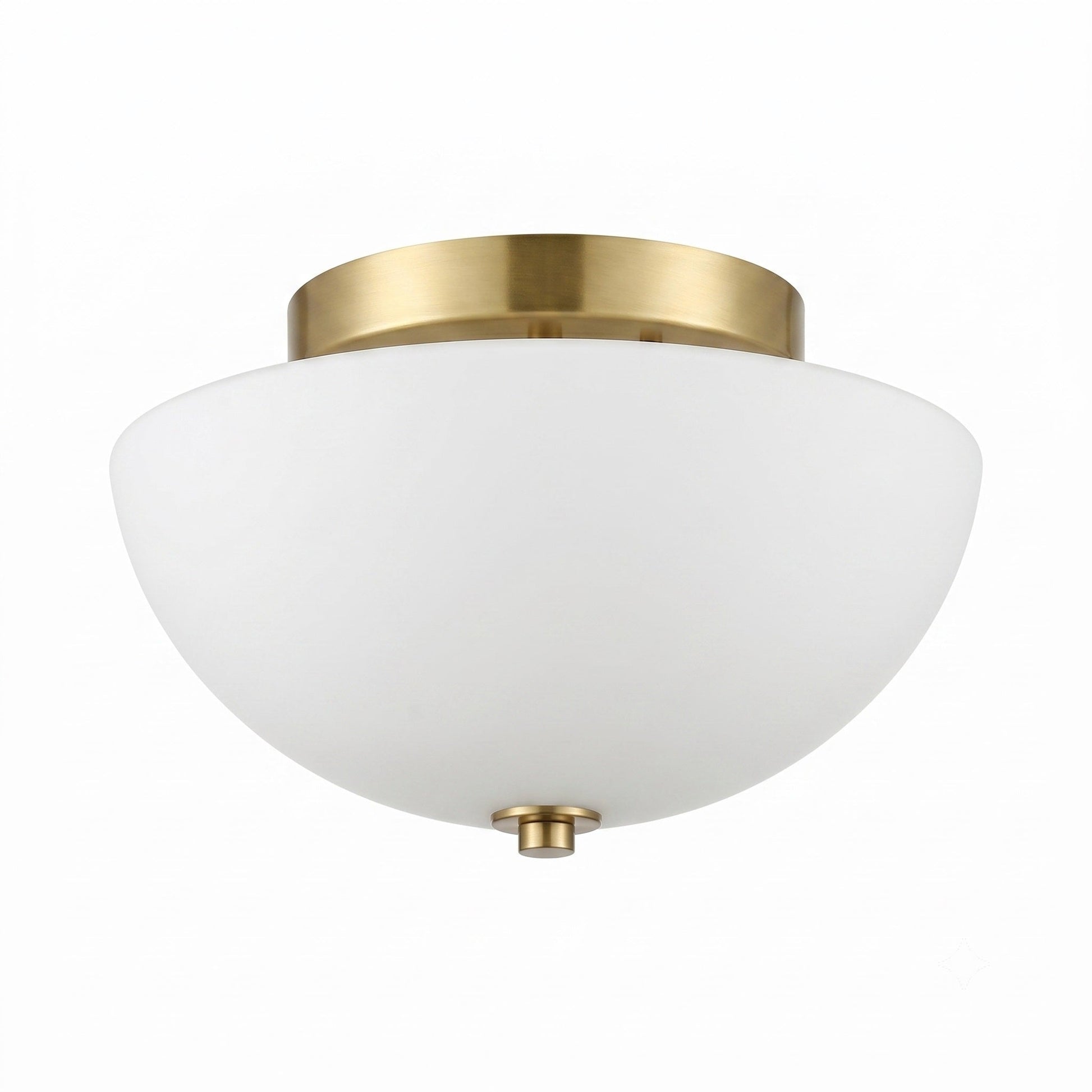 Angled view of the black Jeanne flush mount light against a light wall.