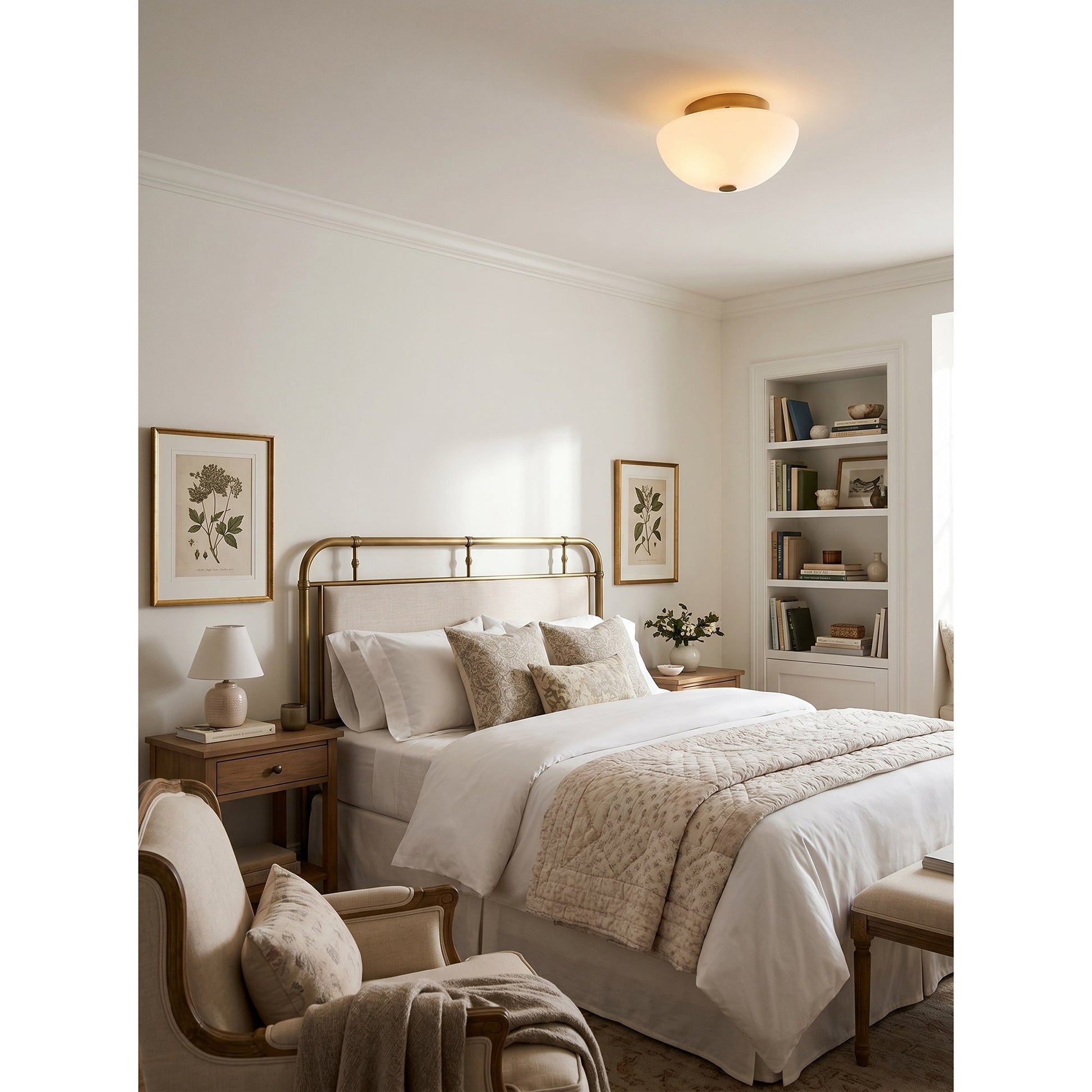 Jeanne flush mount installed in a modern hallway with low ceilings.