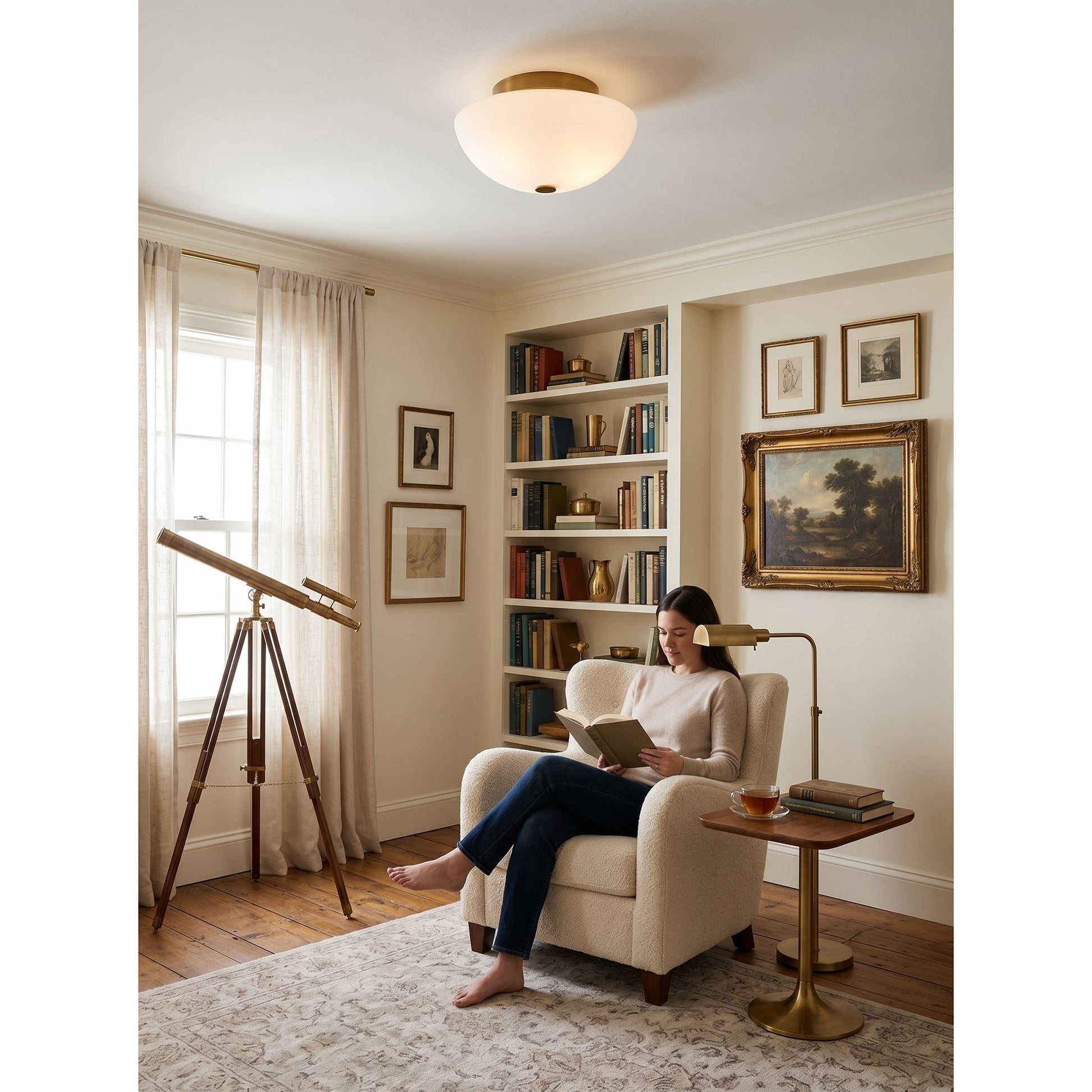 Side profile of the Jeanne flush mount light highlighting its low profile.