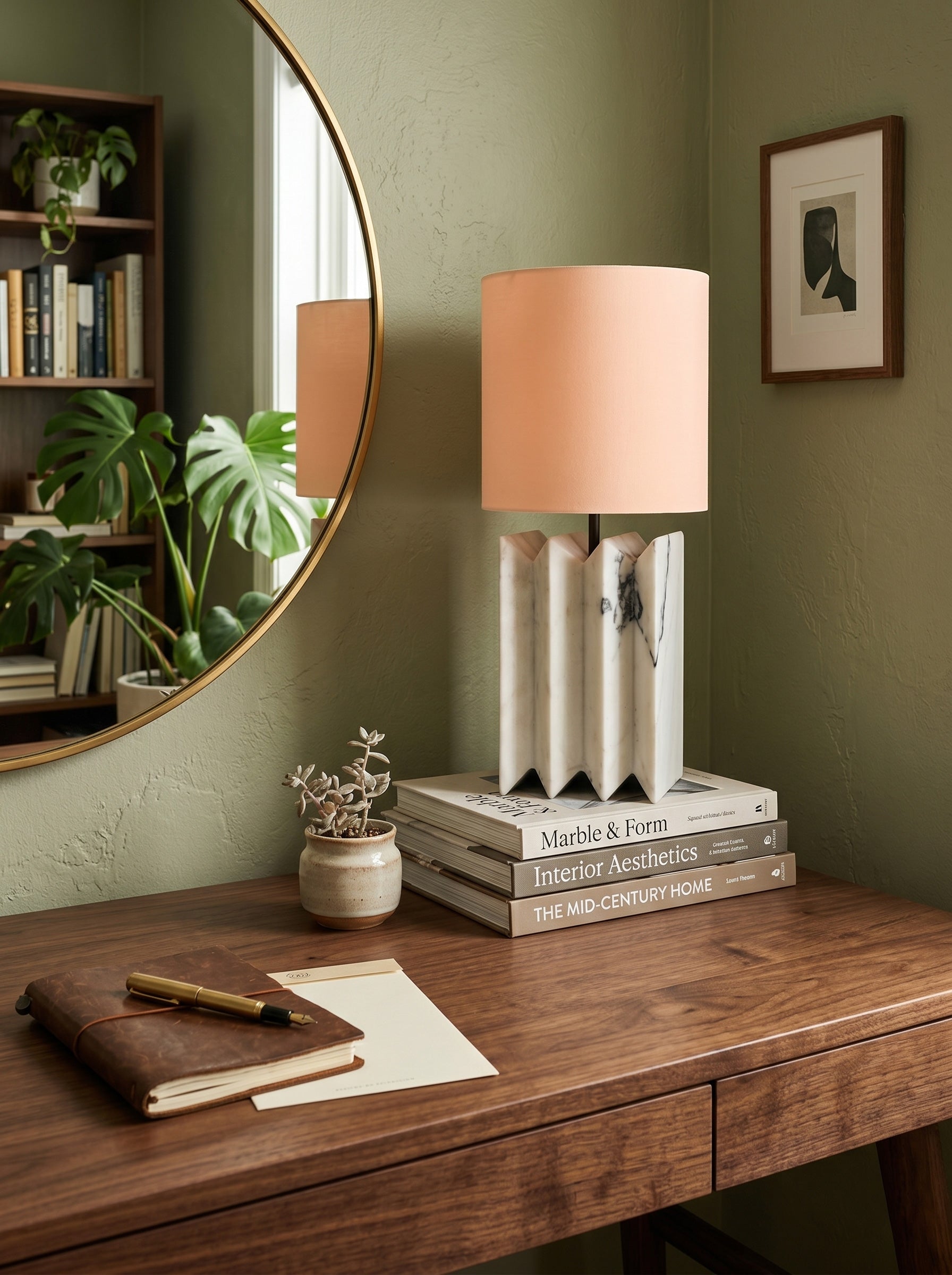 Detail shot of the black marble's unique veining on the lamp's zig-zag base.