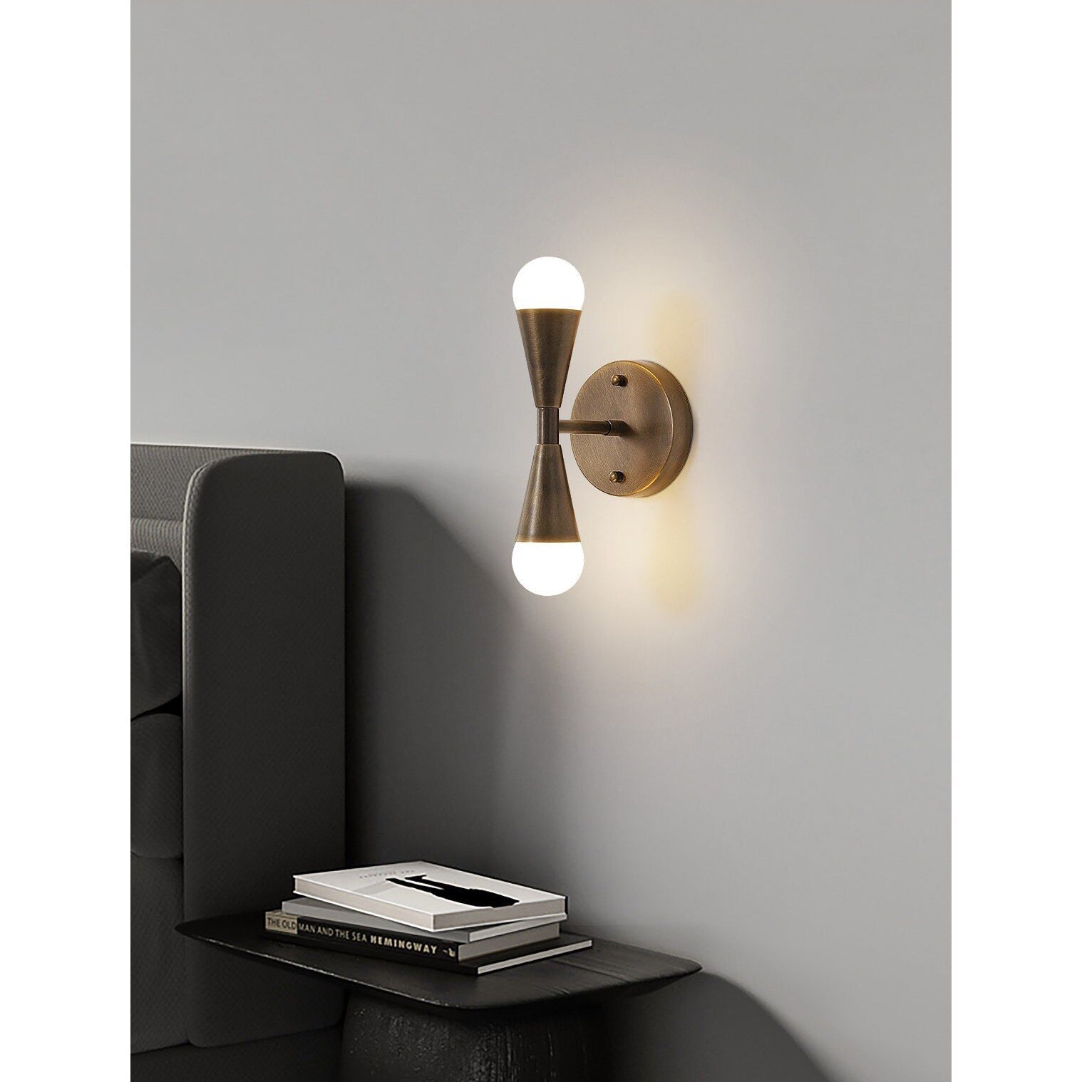 View of the up-and-down lighting effect from the Karma Sconce.