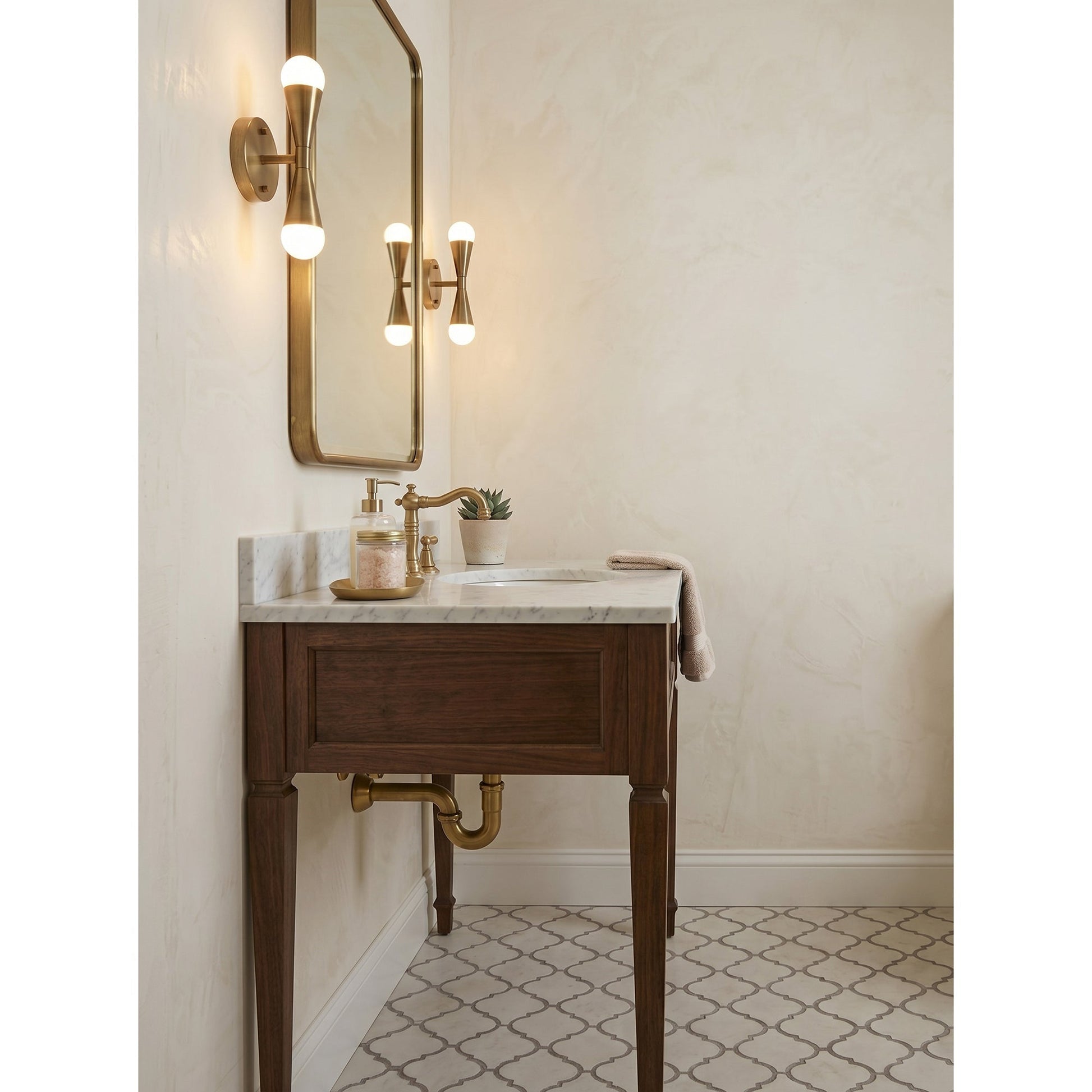 Karma Double Wall Sconce used as a bedside reading light.