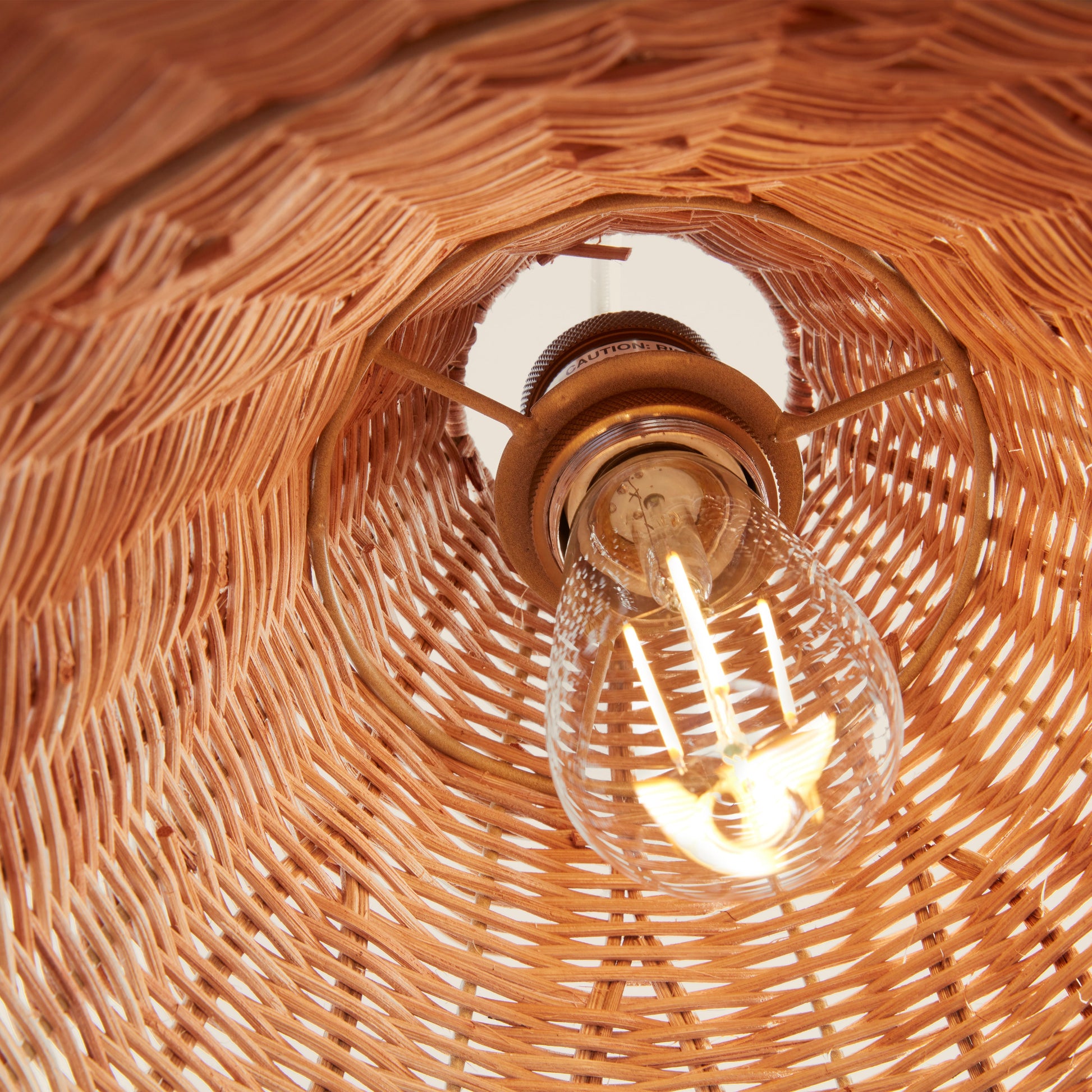 Top view of the conical rattan lampshade.