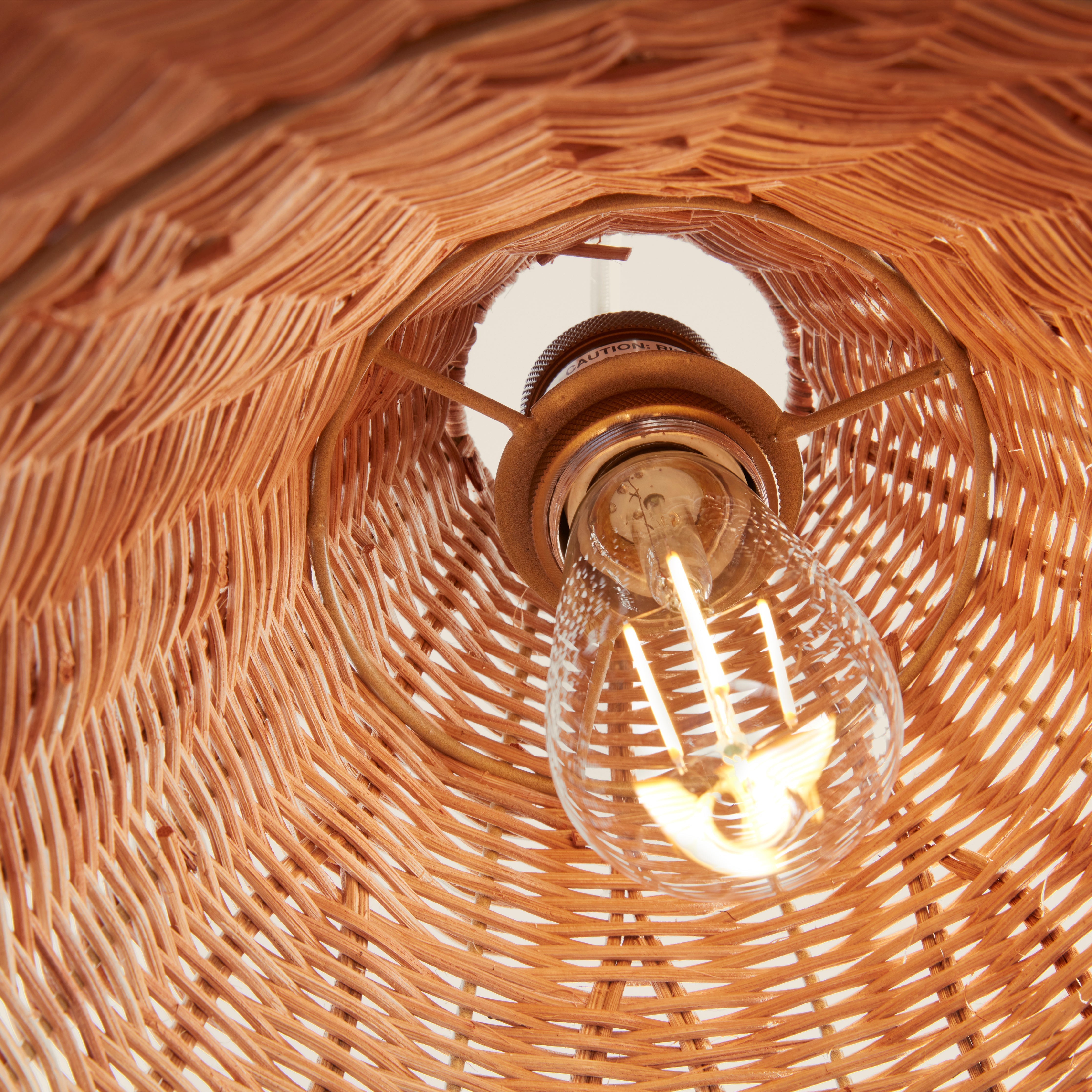 Top view of the conical rattan lampshade.