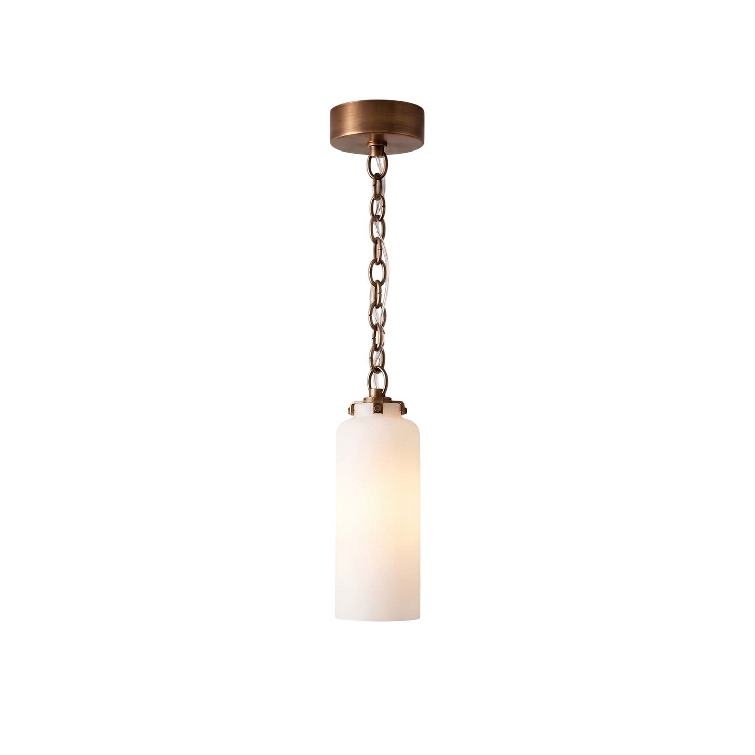Unlit view of the antique black and alabaster pendant.