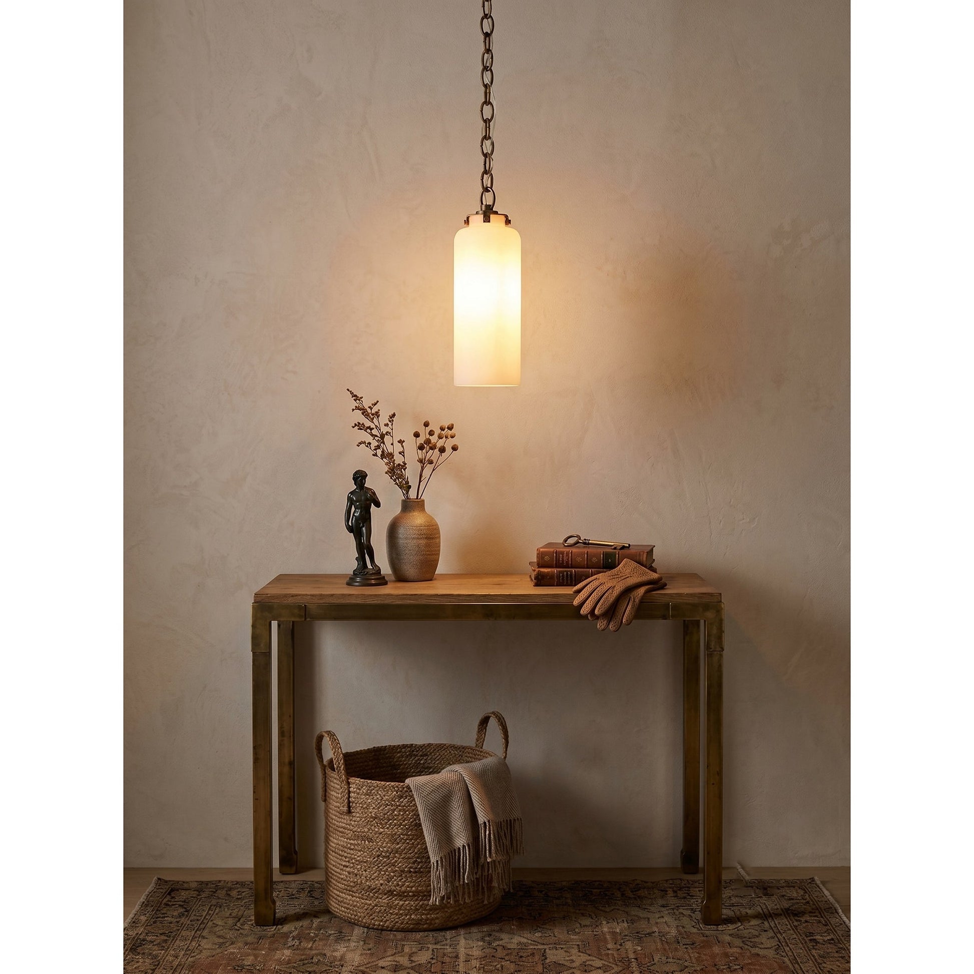 Katie Pendant Lamp in a moody powder room setting.