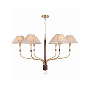 Laurent Pleated Chandelier with brass finish and beige fabric shades.