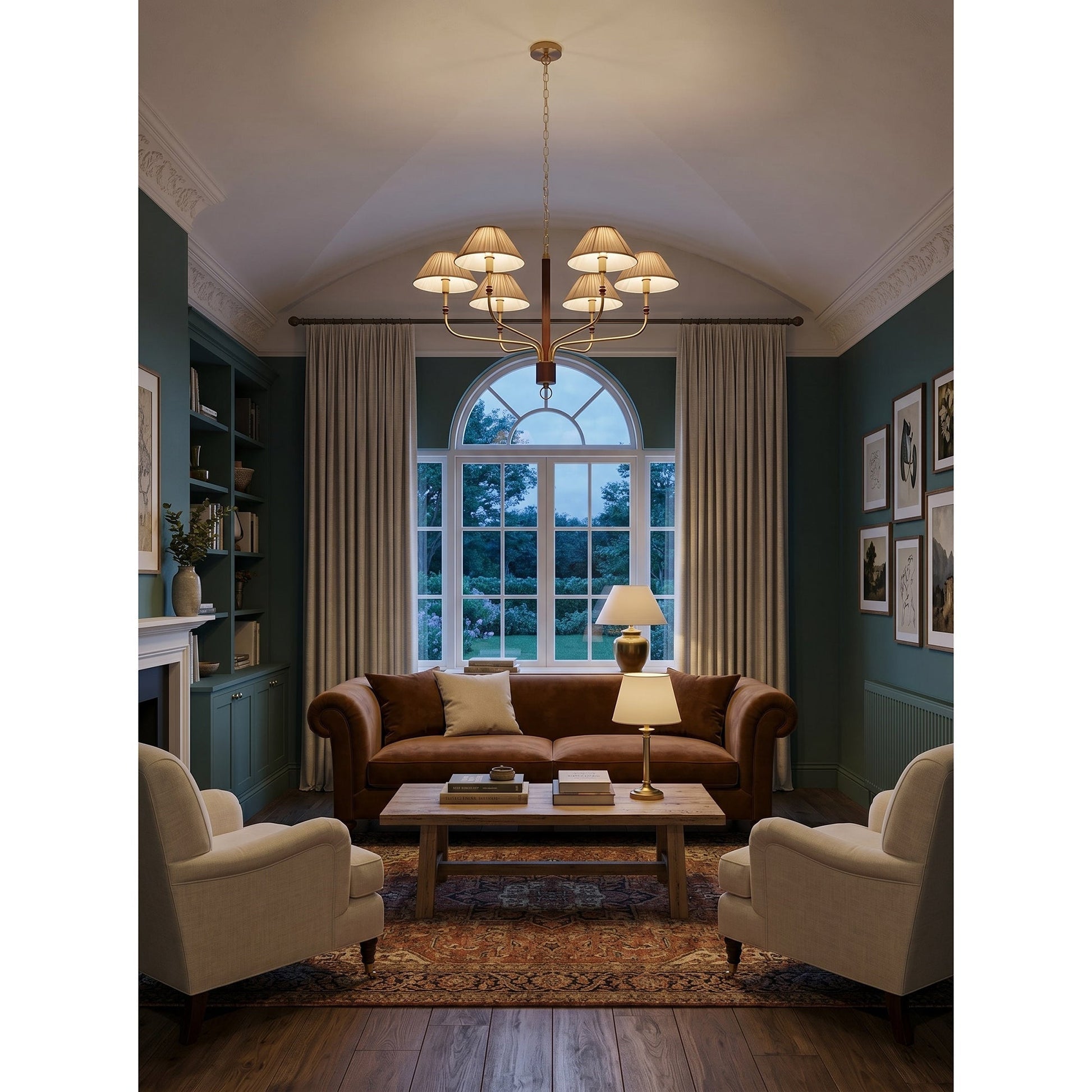 Lifestyle image showing the Laurent Chandelier in a curated living space.