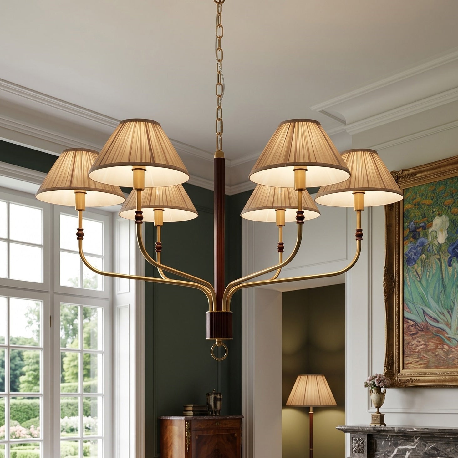 Laurent Chandelier with a rich red bronze finish.
