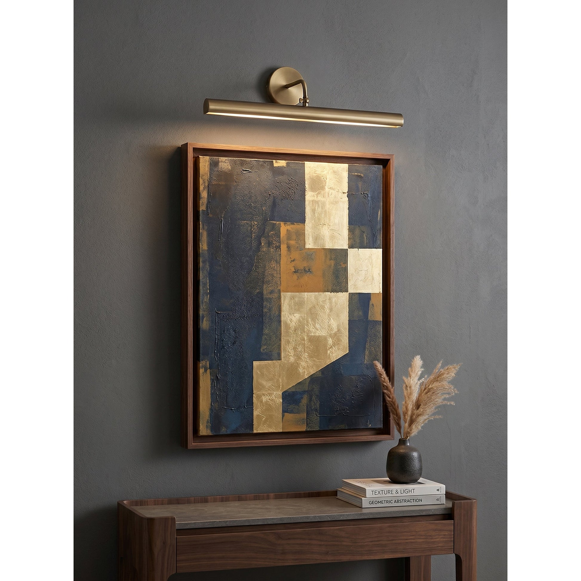 Side profile of the Loxen Wall Sconce against a dark wall.