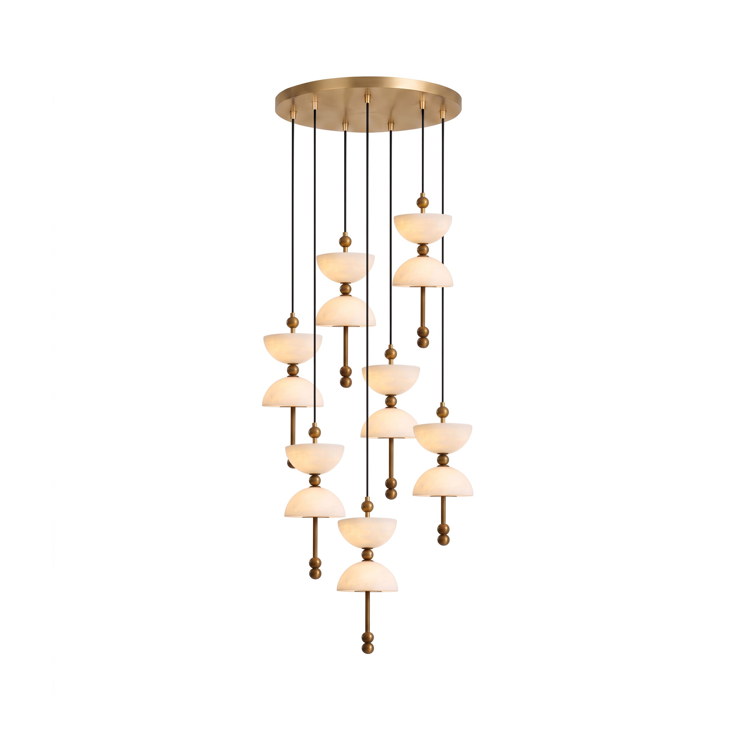 Lyra Alabaster Chandelier with brass accents in a modern entryway.