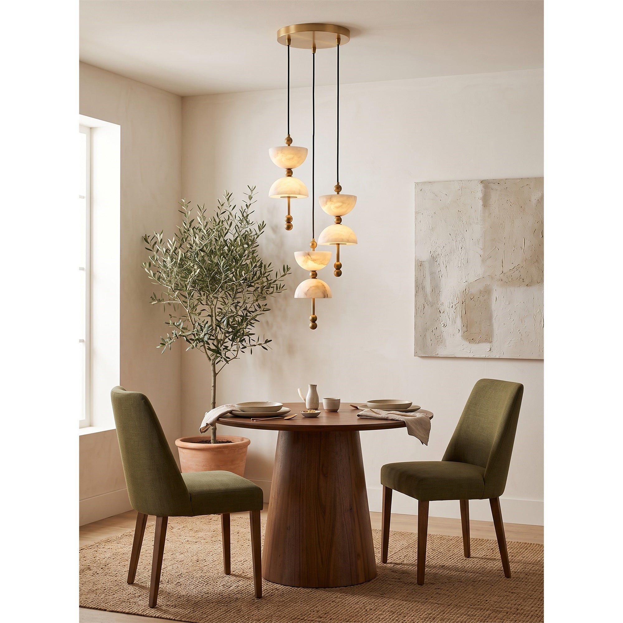 The 2-head Lyra Chandelier, a minimalist option for smaller spaces.