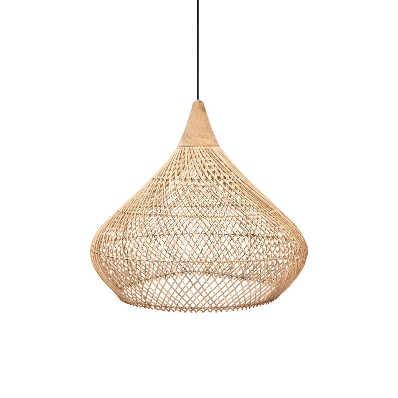 Mallorca Pendant Lamp with black rattan shade in a living room.