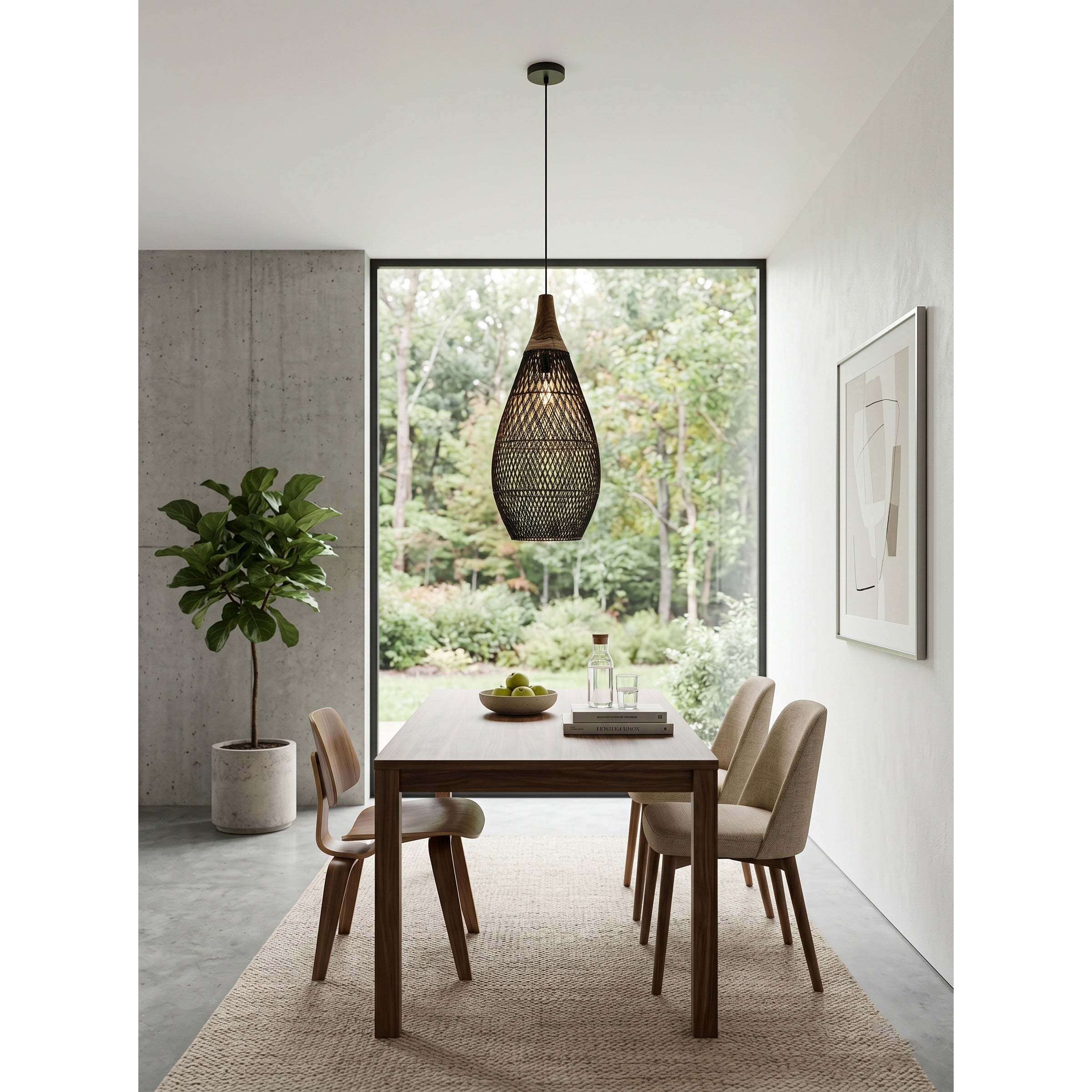 Mallorca Pendant Lamp in black finish, illuminated.