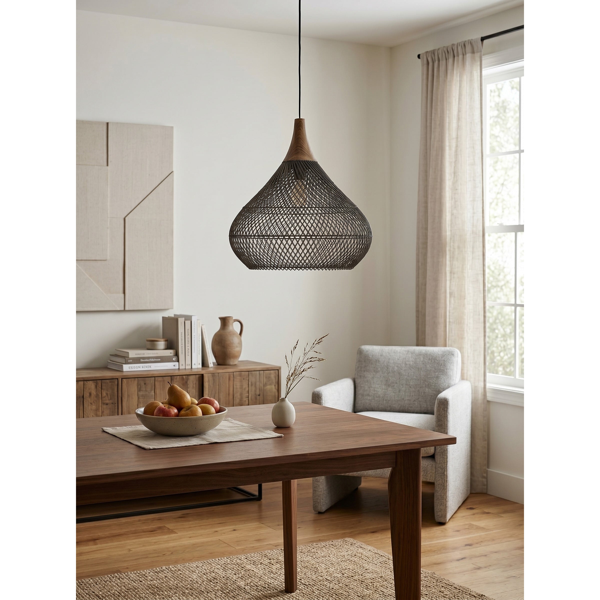 Dimensional drawing of the 60cm elongated pendant lamp.
