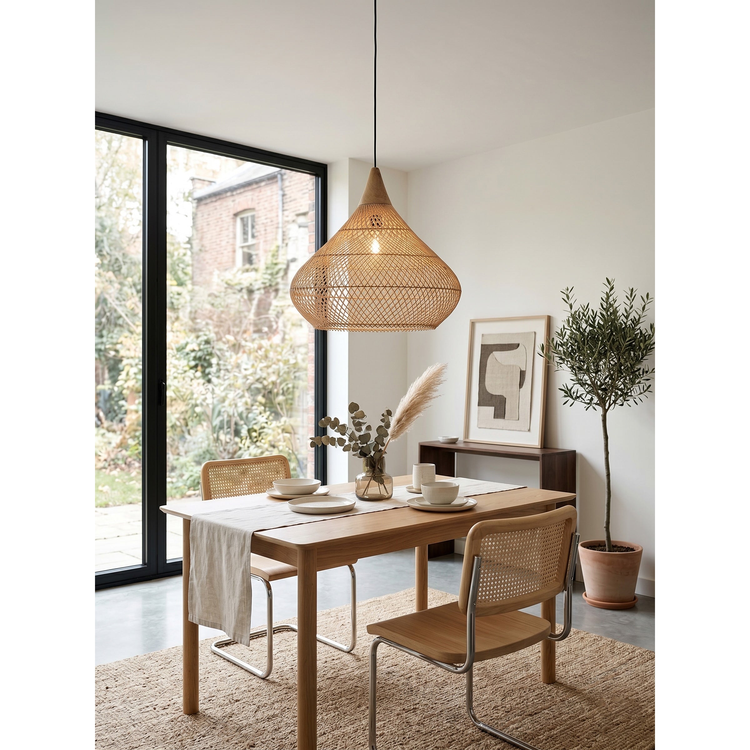 The lamp shown in a bedroom setting for ambient lighting.