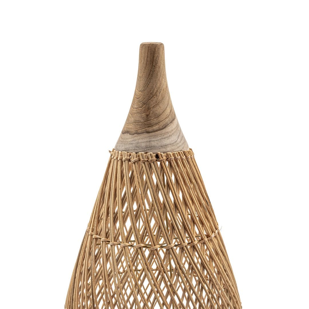 Bottom-up view showing the E26/E27 socket inside the rattan shade.