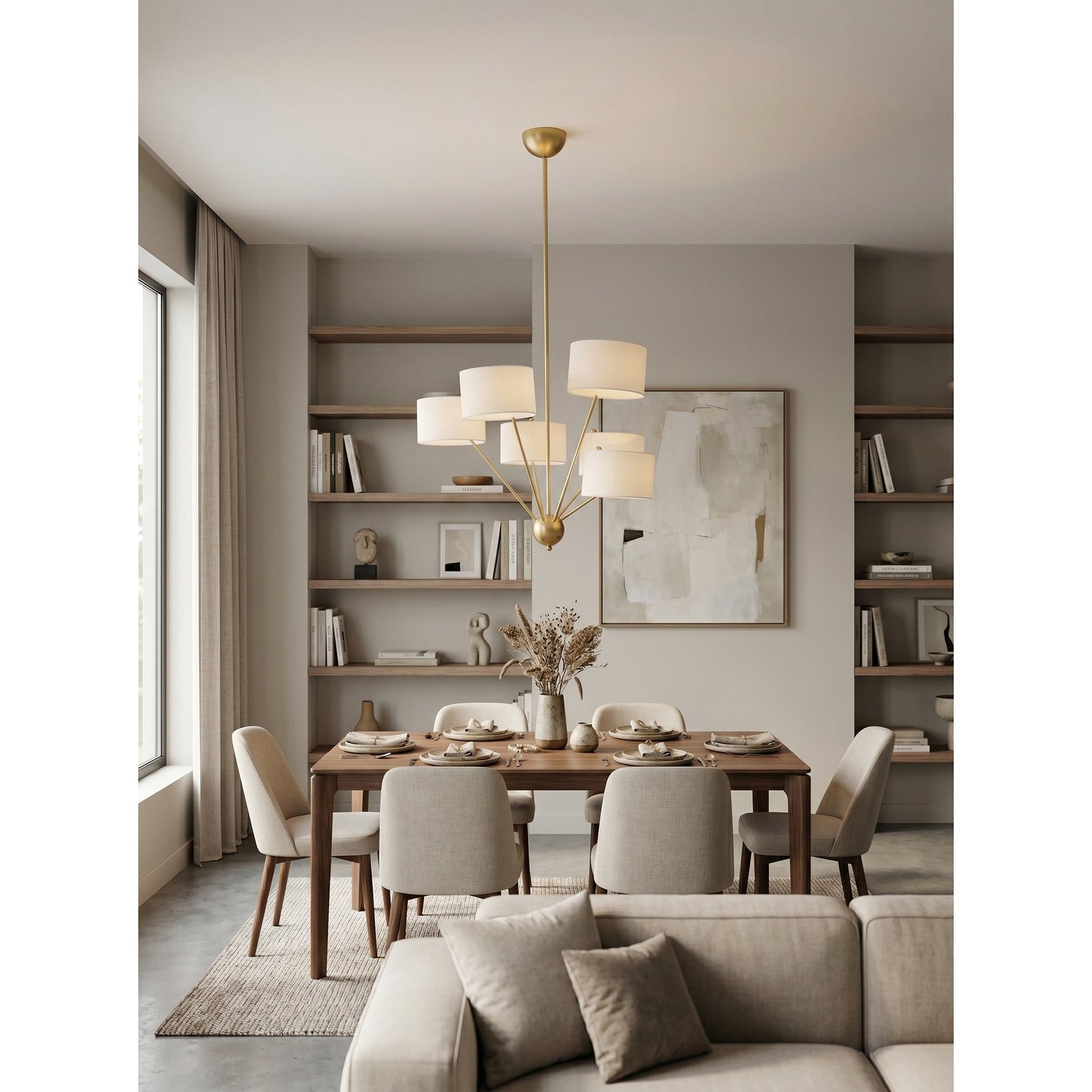 Close-up of the polished nickel finish on the chandelier's arm.
