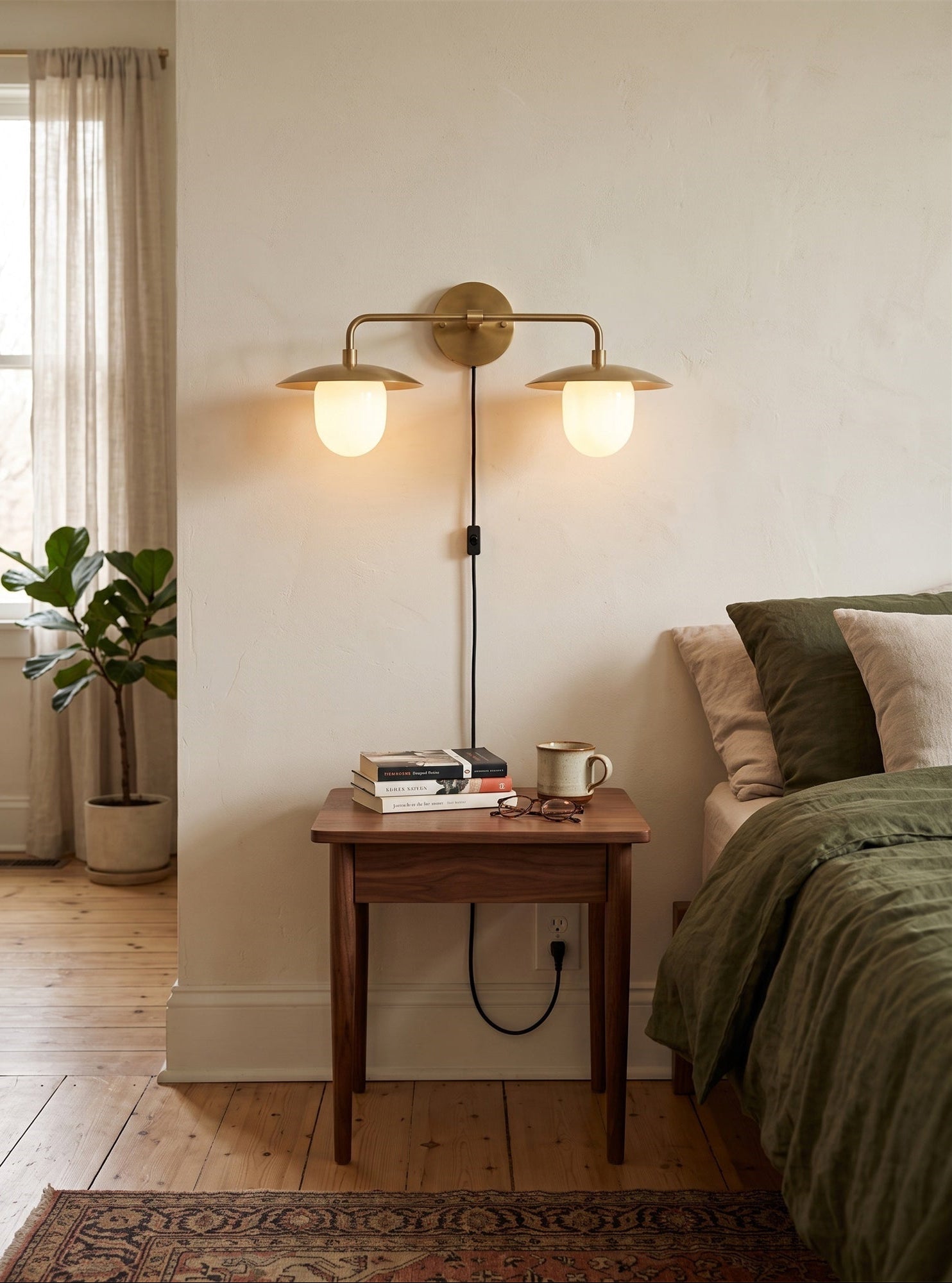 Close-up of the white glass dome shade on the Marie wall sconce.