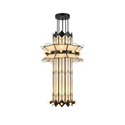 Front view of the Mariel Chandelier in black, showcasing its multi-tiered design.