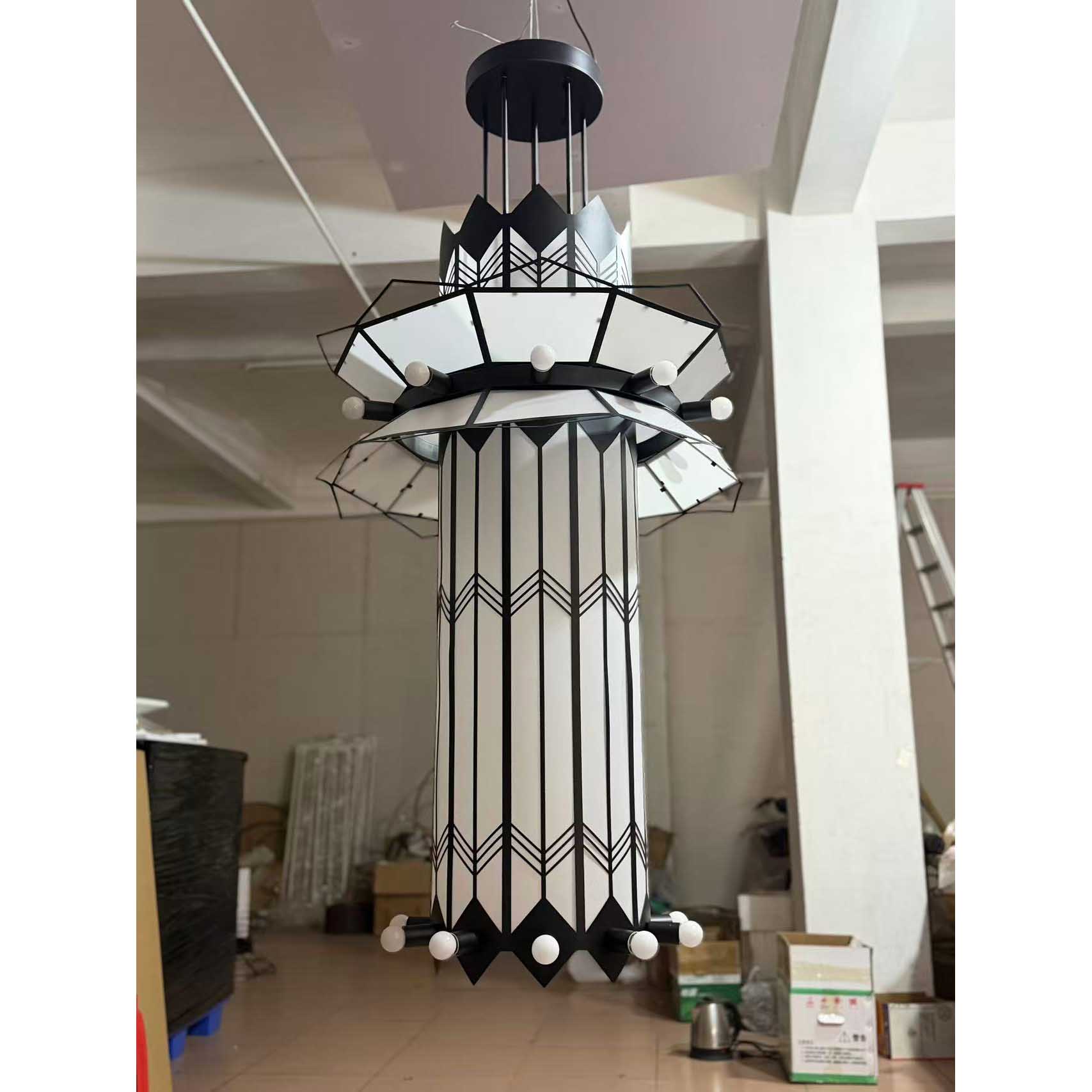 Detail of the ceiling mount and wiring for the Mariel Chandelier.