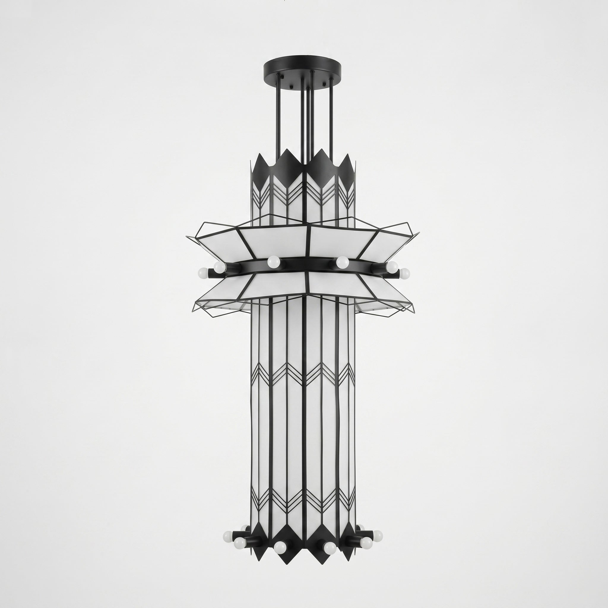 Dimensional diagram of the Mariel Chandelier with measurements.