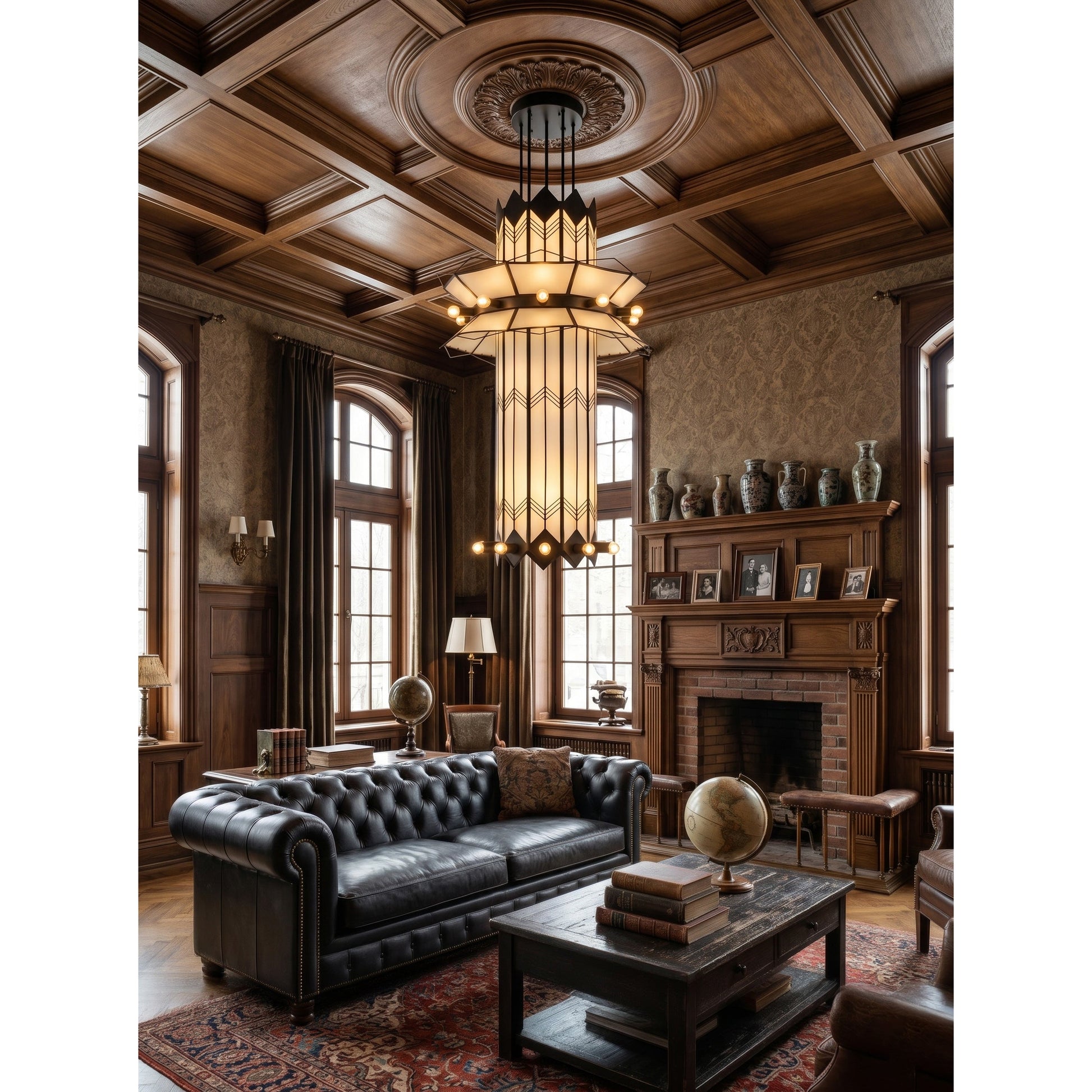 Angled view of the black Mariel Chandelier, highlighting its star-like silhouette.