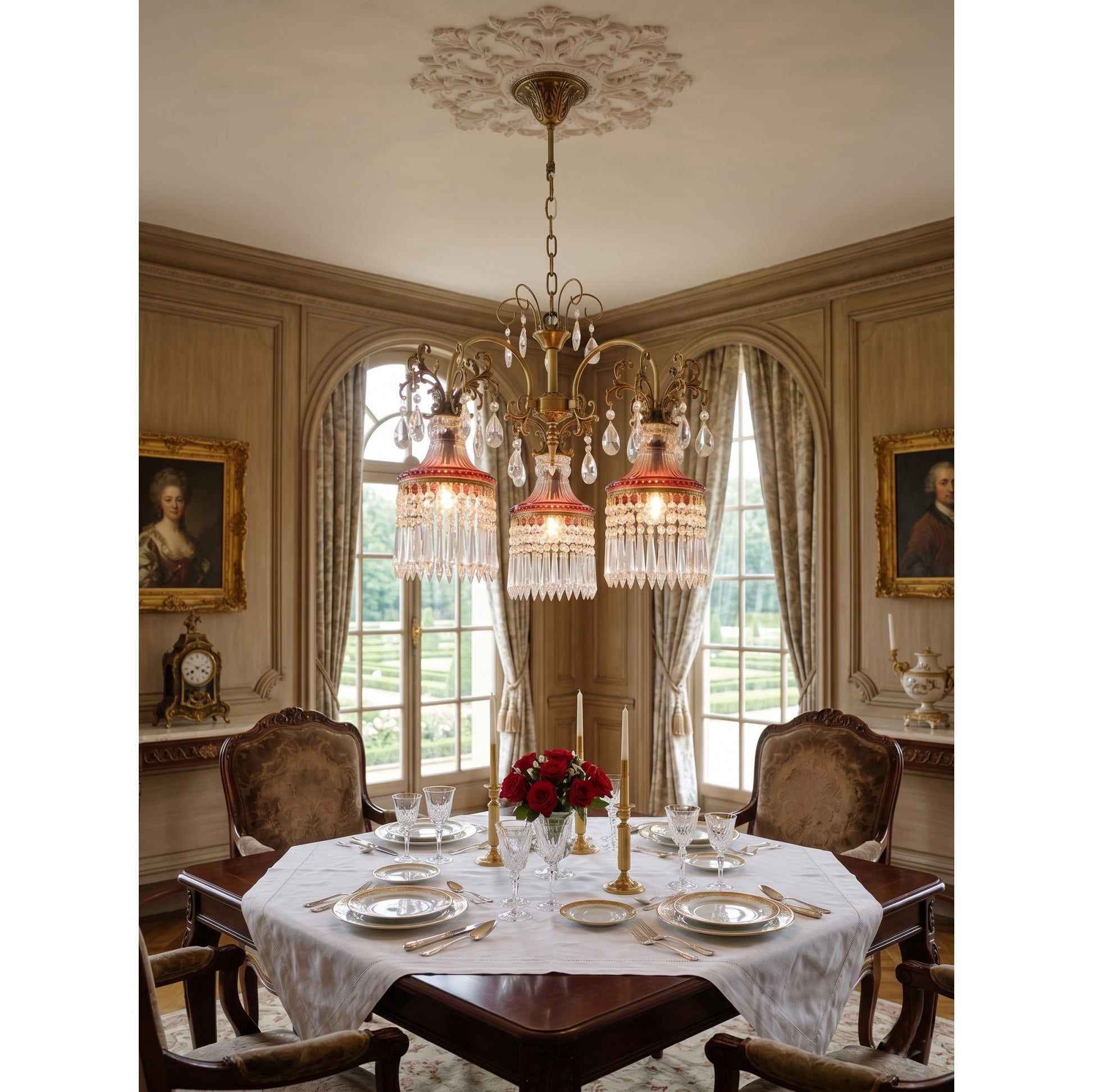 Side profile of the Marquise Crystal Chandelier showcasing its height and form.