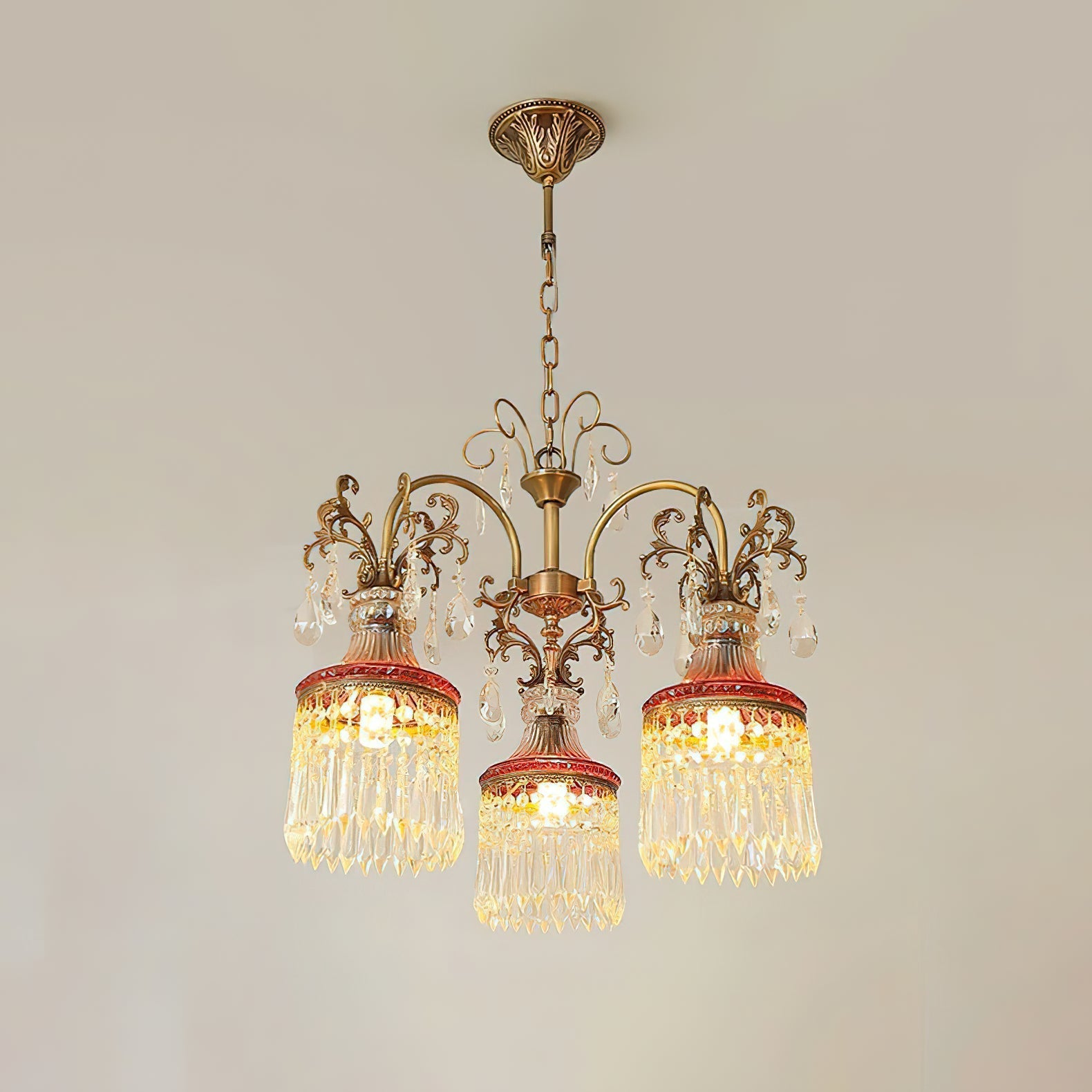 Lifestyle image of the chandelier in a high-ceilinged entryway.